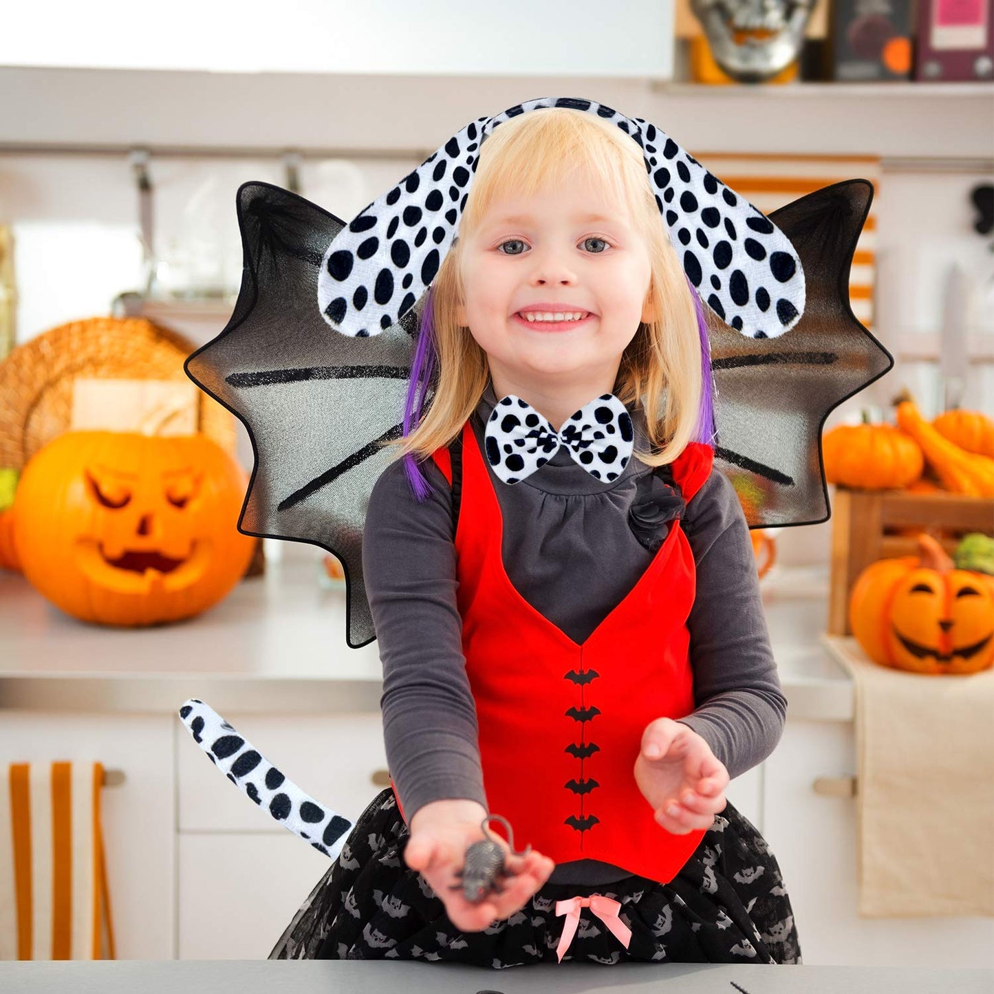 60 Pieces Halloween Christmas Dalmatian Costume Set Dog Ears Headband Kit Include Dalmatian Ears Headbands Bow Tie Tail