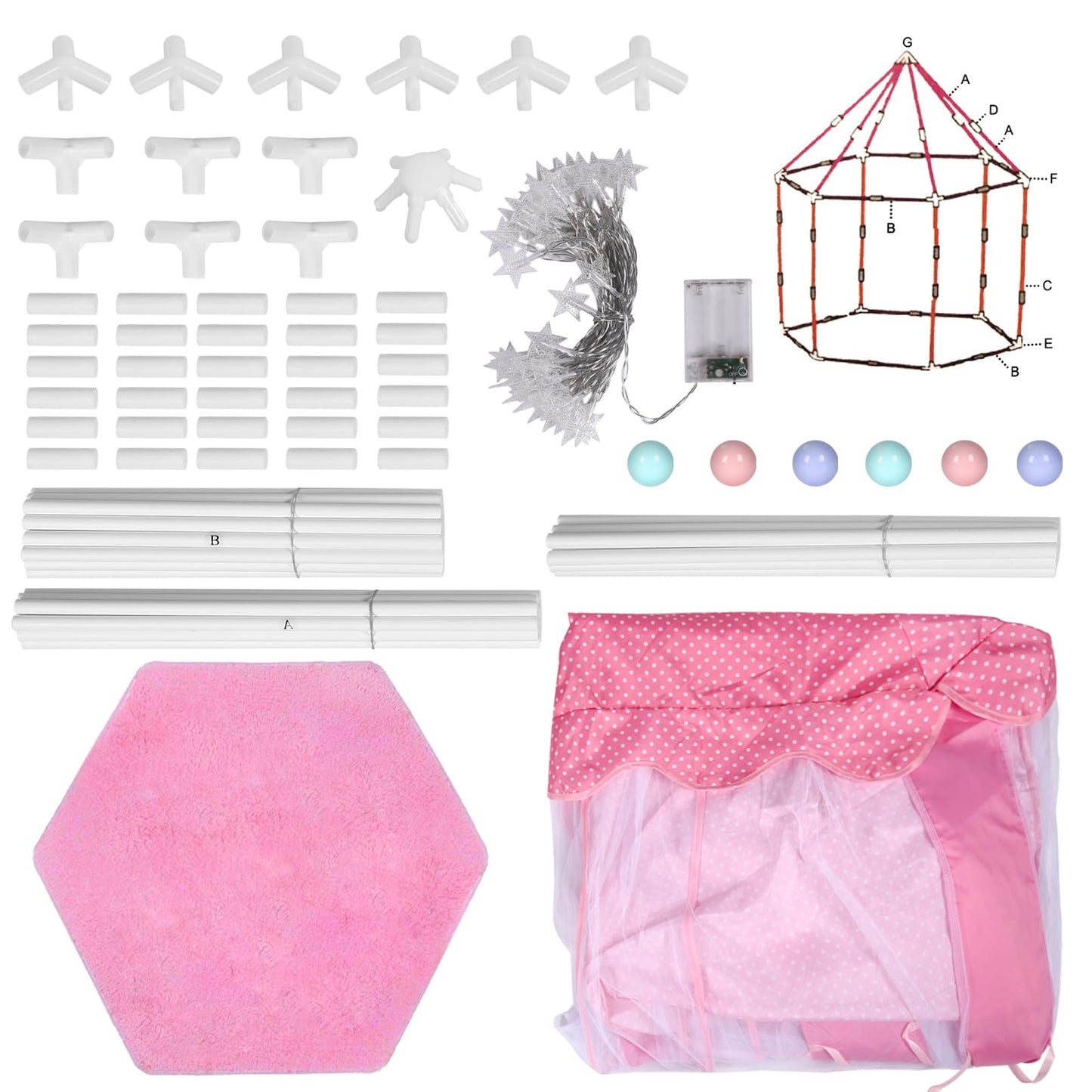 Princess Tent with Rug,Pink Play Tent for Girls,Princess Castle Playhouse for Kids Indoor or Outdoor Games,55x 53 inches
