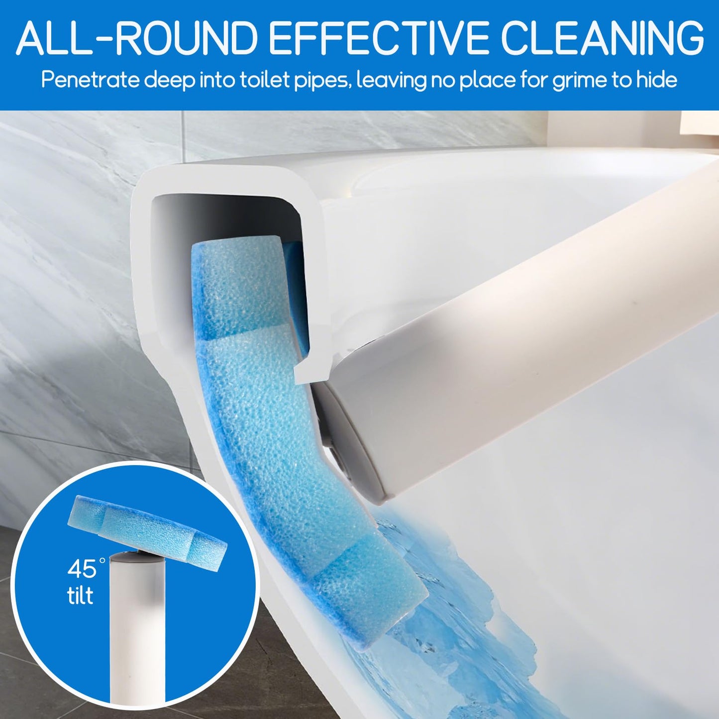 Disposable Toilet Brush with 50 Cleaner Refills and Holder Set, Extended Handle Toilet Brush Deep Cleaning Kit for Fresh and Tidy Bathroom Maintenance