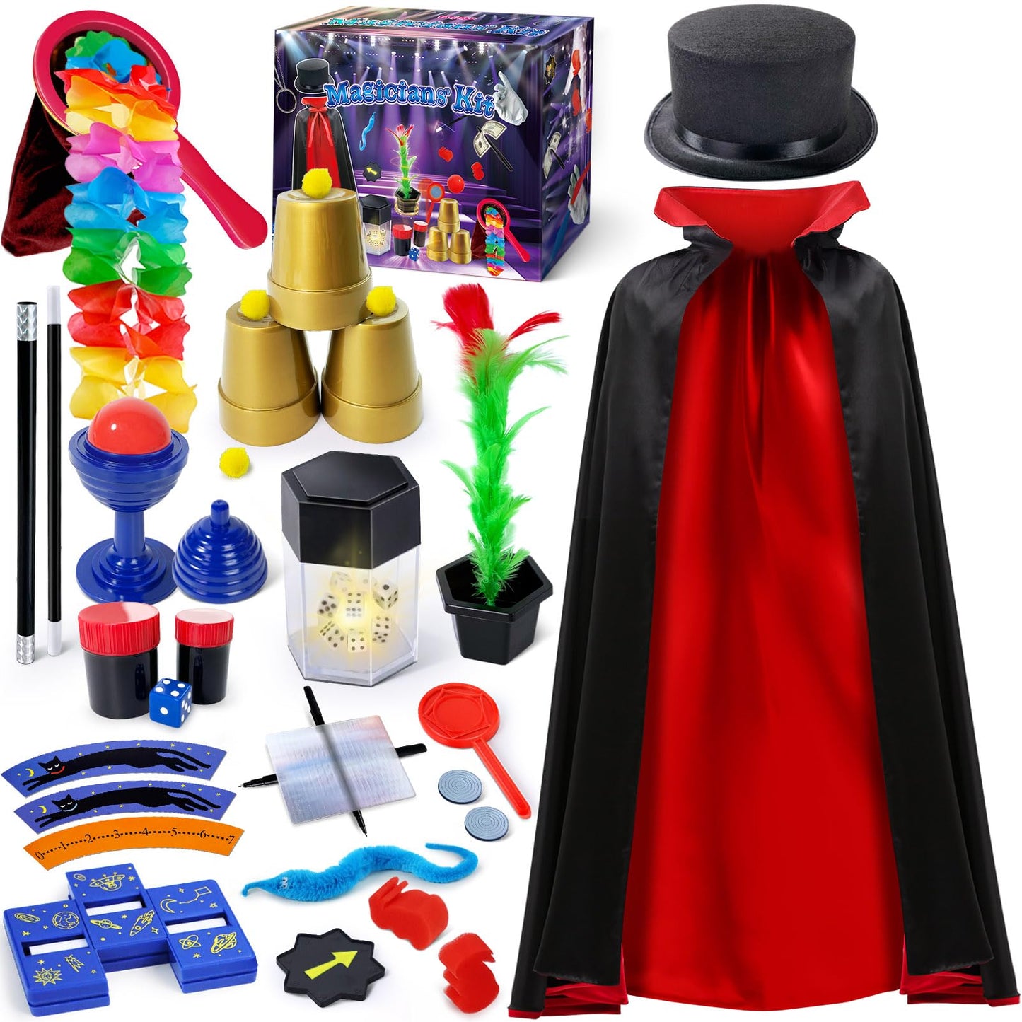 PATIFEED Kids Magic Kit, Magician Costume for Pretend Play, Magic Set with Instructions for Each Trick for Kids Ages 6 7 8 9 10 11 12