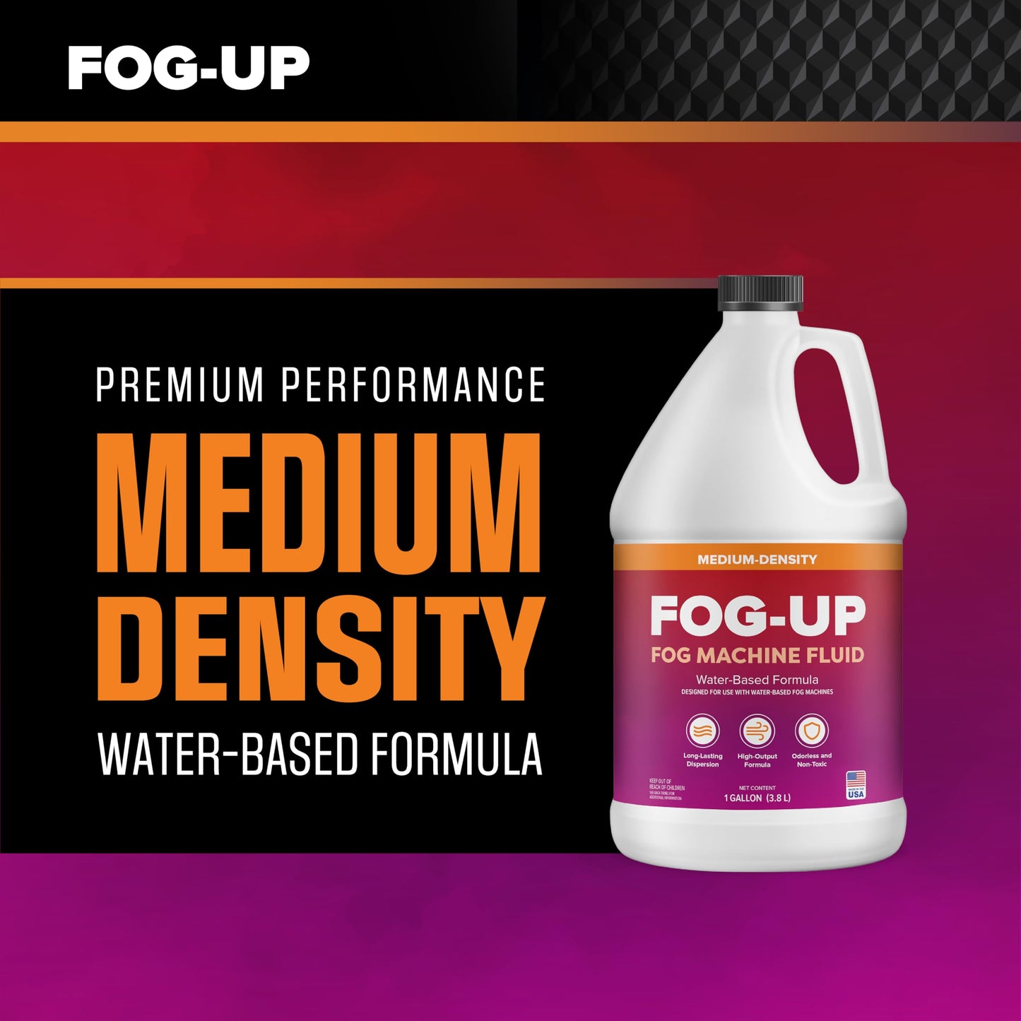 FogUp Medium Density Fog Juice - Extremely Long Lasting, High Output Non-Toxic Odorless Water-Based Fog Machine Fluid - (2 Pack) 1 Gallon, 128 fl oz for All Standard Fog Machines