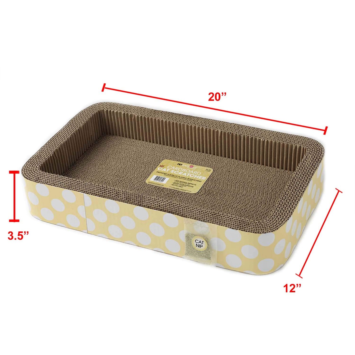 Petrageous 13079 Jerrys Rectangular Corrugated Cat Lounge Scratcher 20-Inch Long 12-Inch Wide 3.5-Inch Tall with Cat Nip for Cats or Kittens, Yellow