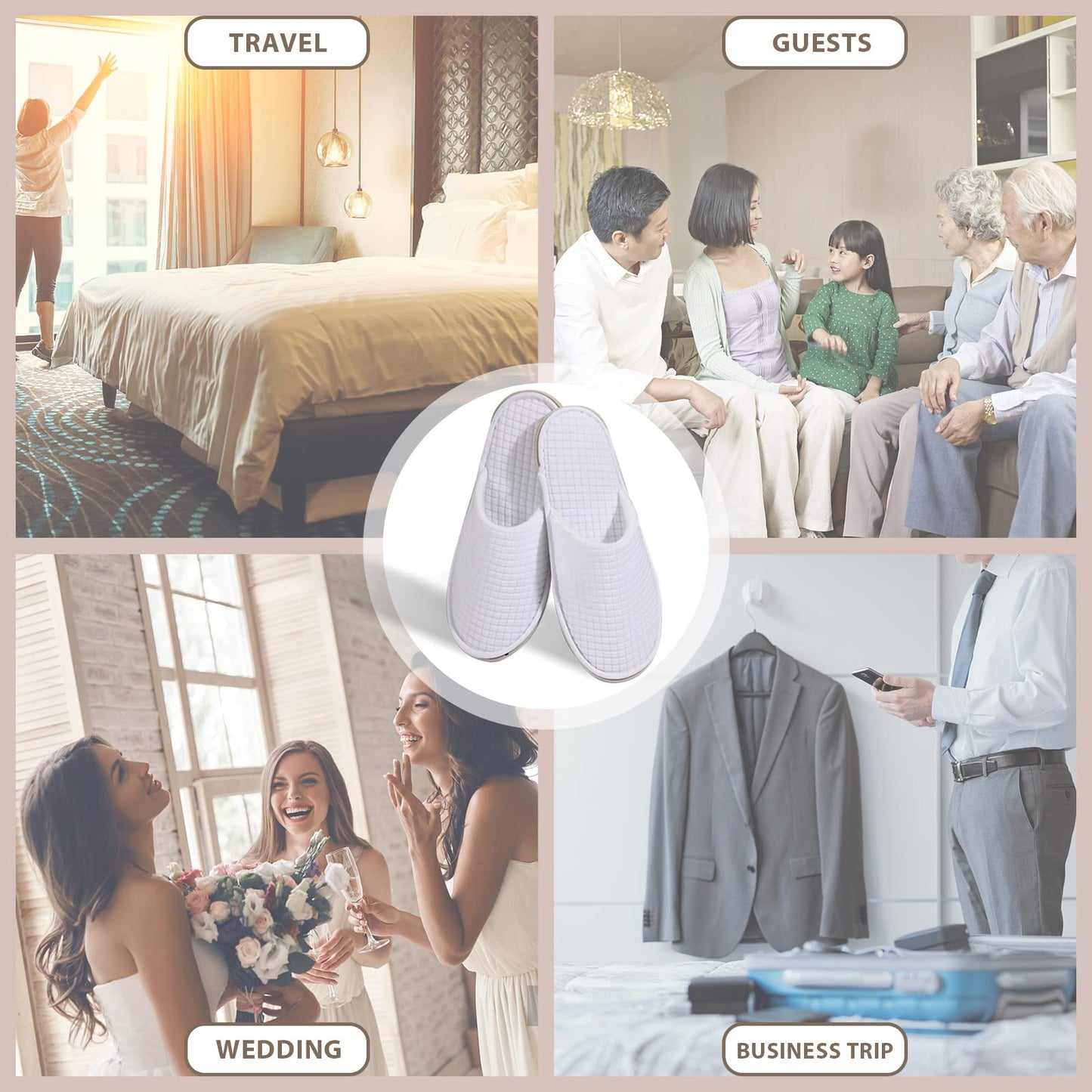 Anmerl 10 Pairs Spa Slippers for Women and Men, Universal Bulk Disposable Hotel Slippers, Non-Slip Washable Breathable Soft Comfortable House Slippers for Guest Wedding Party Travel