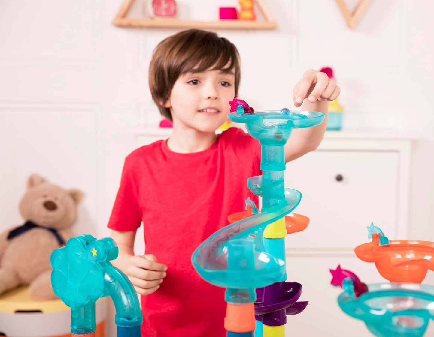 B. toys – Marble Run Toy Set – 62-Piece Interactive STEM Toy Featuring Lights, Sounds, and Modular Track Designs – Enhances Creativity, Early Engineering Skills – Ages 3 and Up