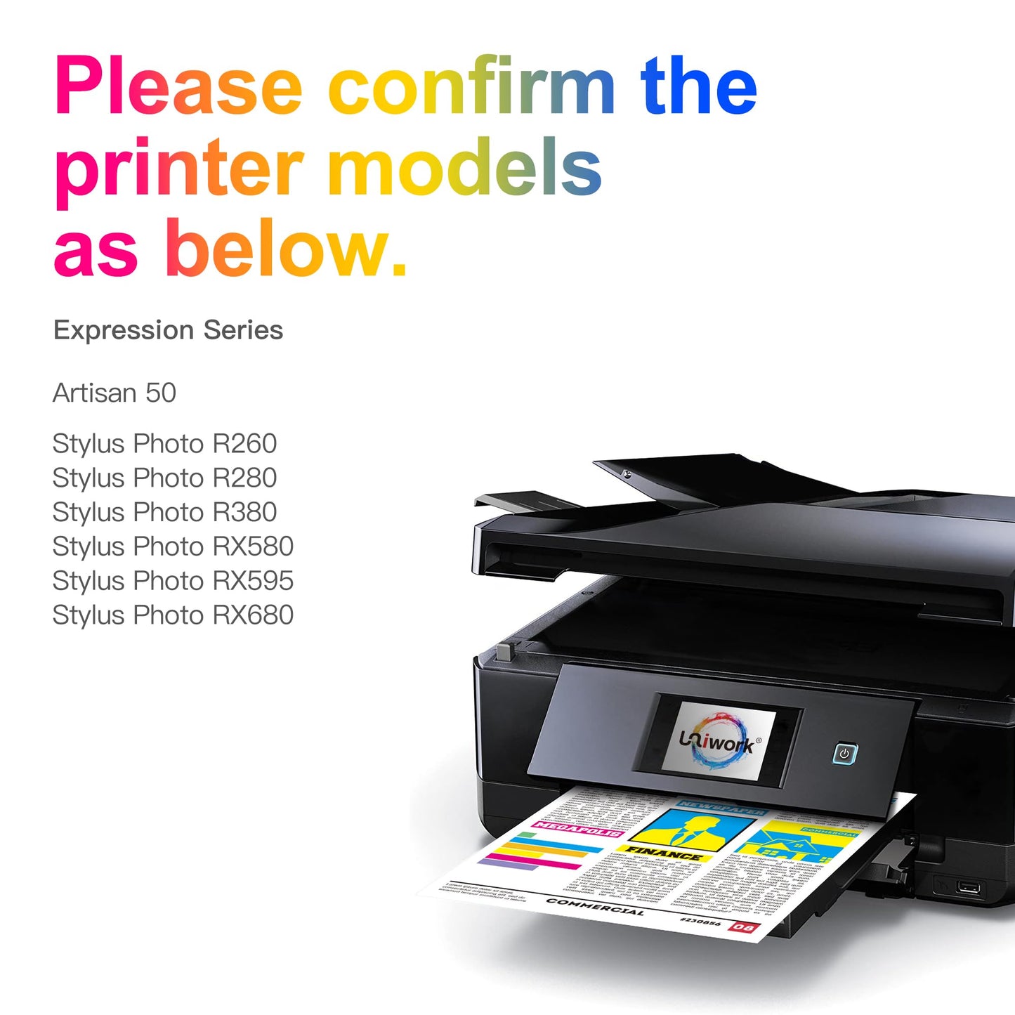 Uniwork 78 Ink Cartridge remanufactured for Epson 78 T078 use in Artisan 50 Stylus Photo R260 R280 R380 RX580 RX595 RX680 Printer Tray (7 Pack)