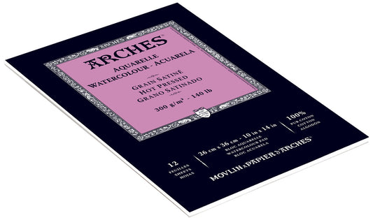 Arches 400014958 Watercolor Pad, Hot Press, 10" x 14"