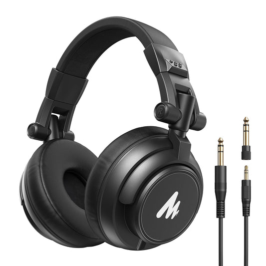MAONO Professional Studio Monitor Headphones - Over Ear Closed Back Headphones Wired with Detachable Cable for Podcast, Recording, DJ, Music (MH601 Black)