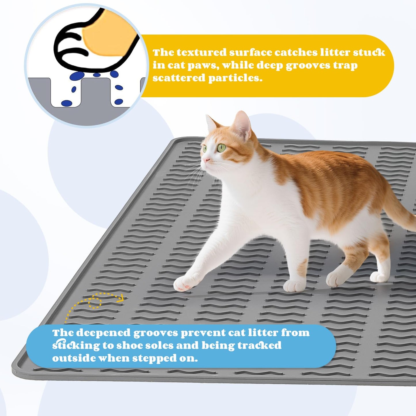 Colewin Cat Litter Mat,120x89cm Extra Large Litter Mats Silicone,Waterproof Floor Litter Box Mat Indoor,Jumbo Washable Cats Litter Mat Litter Trapping Mat Easy Clean XXL(Grey)