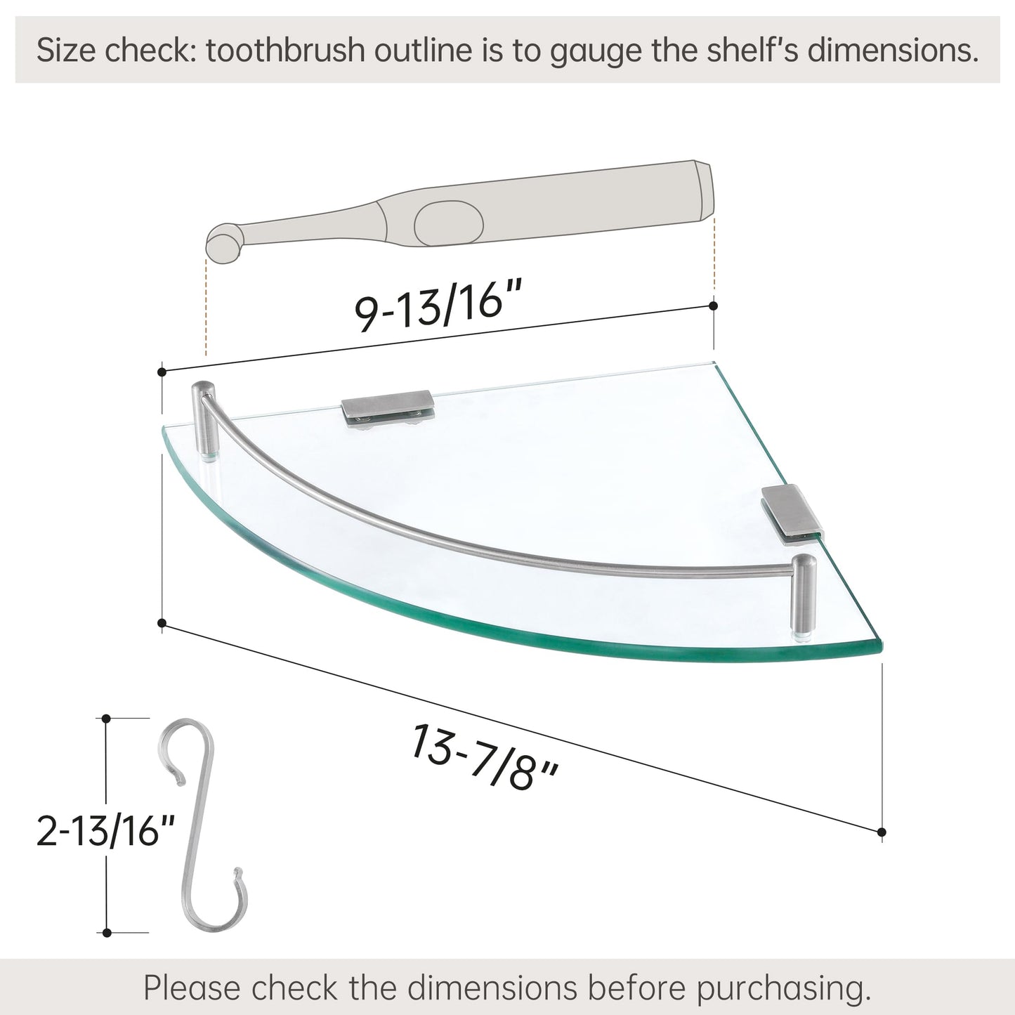 KES Bathroom Glass Shelf 7mm Tempered Glass Corner Shelves with Rustproof Rail SUS304 Stainless Steel Brushed Wall Mounted 2 Pack, BGS2101A-2-P2