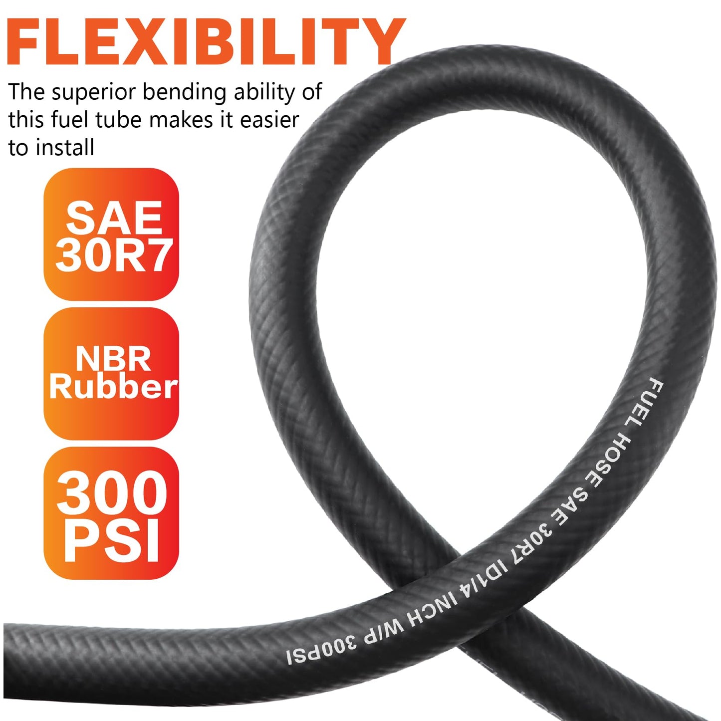 Taxutor 1/4 inch ID Fuel Line Hose 25FT NBR Rubber Push Lock Gas Hose High Pressure 300PSI for Automotive Fuel Systems Engines