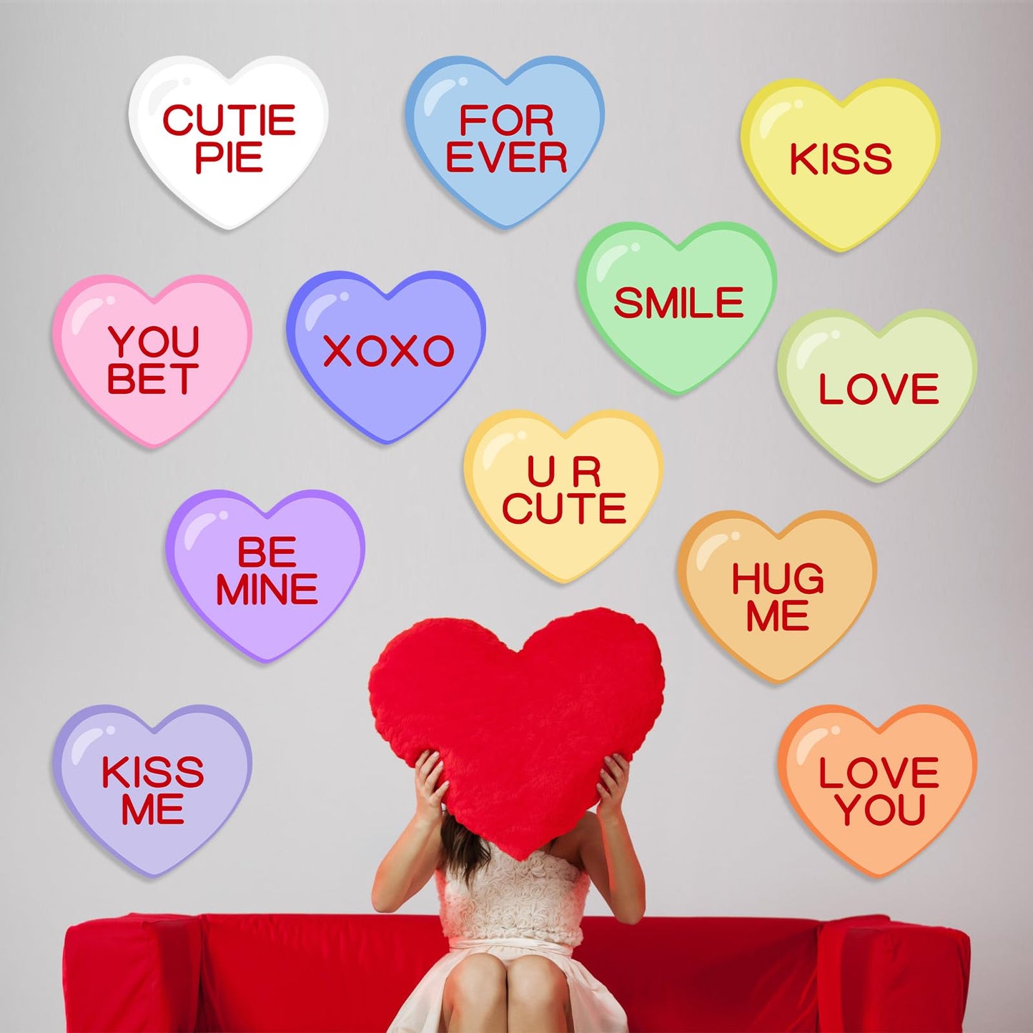 Arosche Valentines Day Yard Signs 12pcs with Stakes Candy Hearts Conversation Garden Decorations Outdoor Holiday Welcome Signs for Valentines Day Party Supplies, Lawn, Pathway Yard Decor