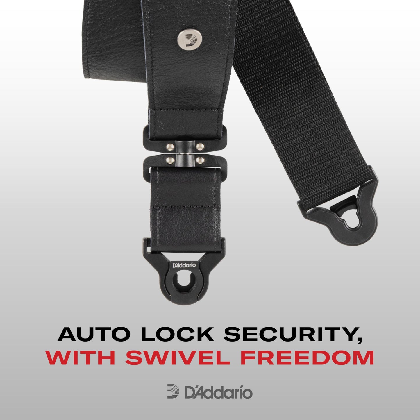 D'Addario Auto Lock Guitar Swivel Strap for Acoustic & Electric Guitars, 2" Width, Swivel Polypro, Black