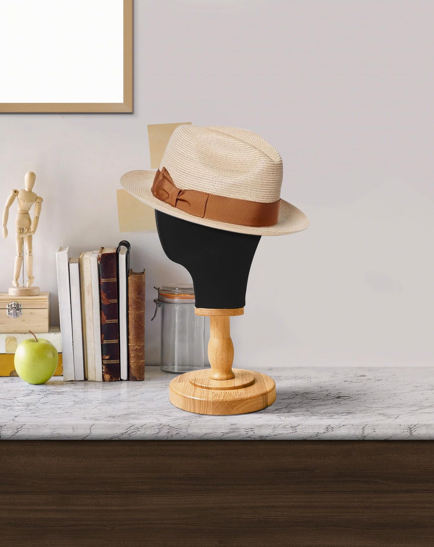 CHADWICK Black Mannequin Head Stand for Wigs, Hats, 21 Inches Fursuit Head, Hat Stand Holder with Detachable Wood Stand, Professional Canvas Block for Shop, Home Decor, Hair Salon Display