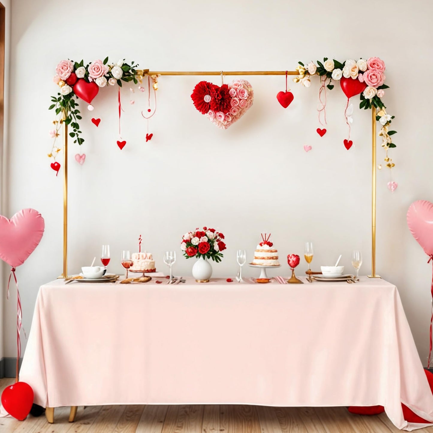Over The Table Rod Stand with Clamps - 8FT Gold Balloon Arch Stand for Christmas Table Decor, Elegant Table Wedding Arch Backdrop Stand for Baby Shower, Birthday Party, Wedding Decor