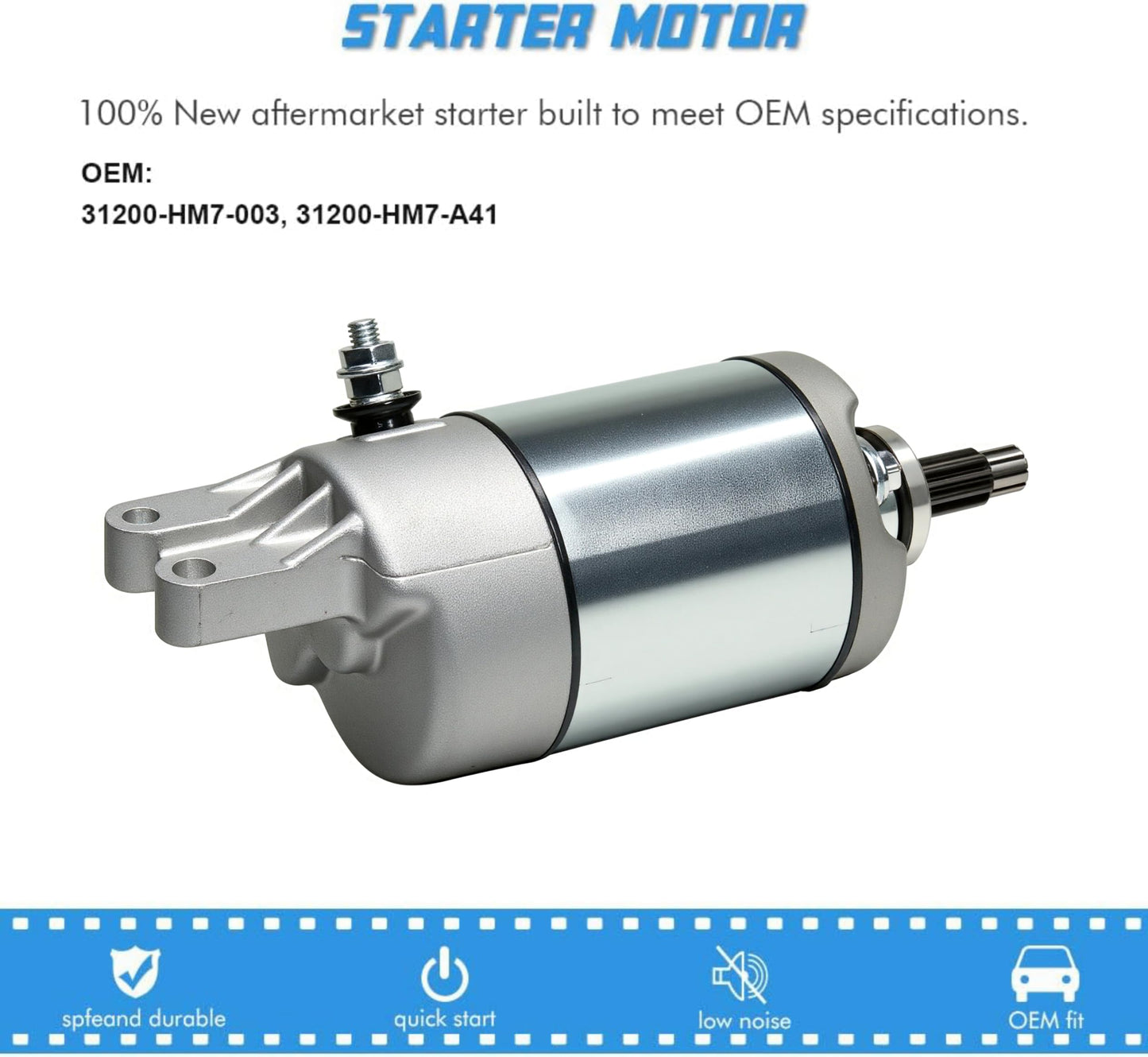 Starter Motor Replacement for Honda TRX400FW 450ES 450FM 450S 500FE 500FM 500FPE 500FPM 500TM, 31200-HM7-003, 31200-HM7-A41