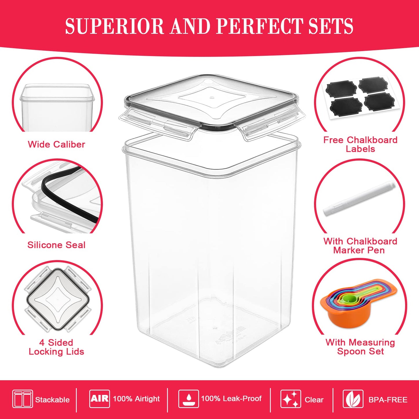 Extra Large Food Storage Containers with Lids-6.5L |220 OZ| 2PCS- CEKEE Large Airtight Plastic Food Canisters for Flour, Sugar, Rice, Cereal & Pasta, Bulk Food Storage for Kitchen Pantry Organization