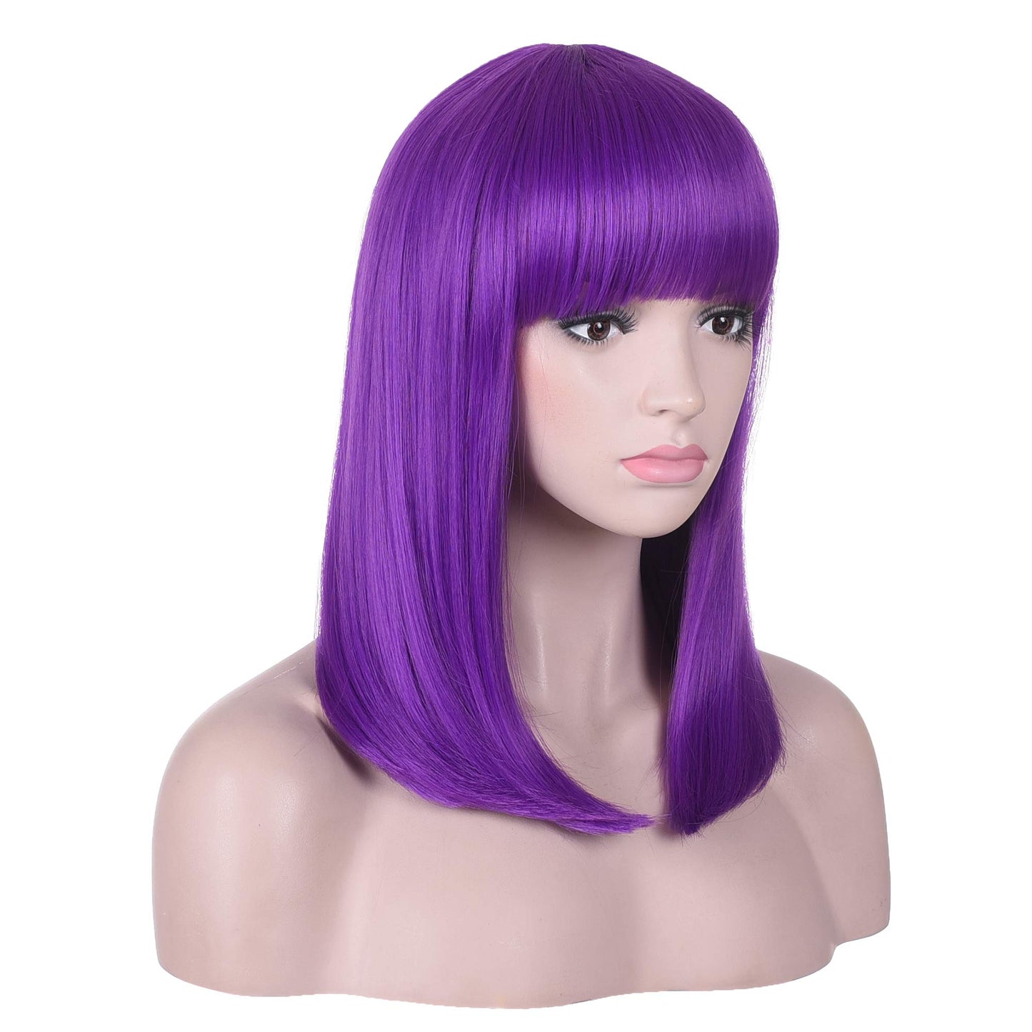 15 Inch Short Straight Purple Bob Wig with Bangs | Natural Heat Resistant Synthetic Hair for Women Cosplay…