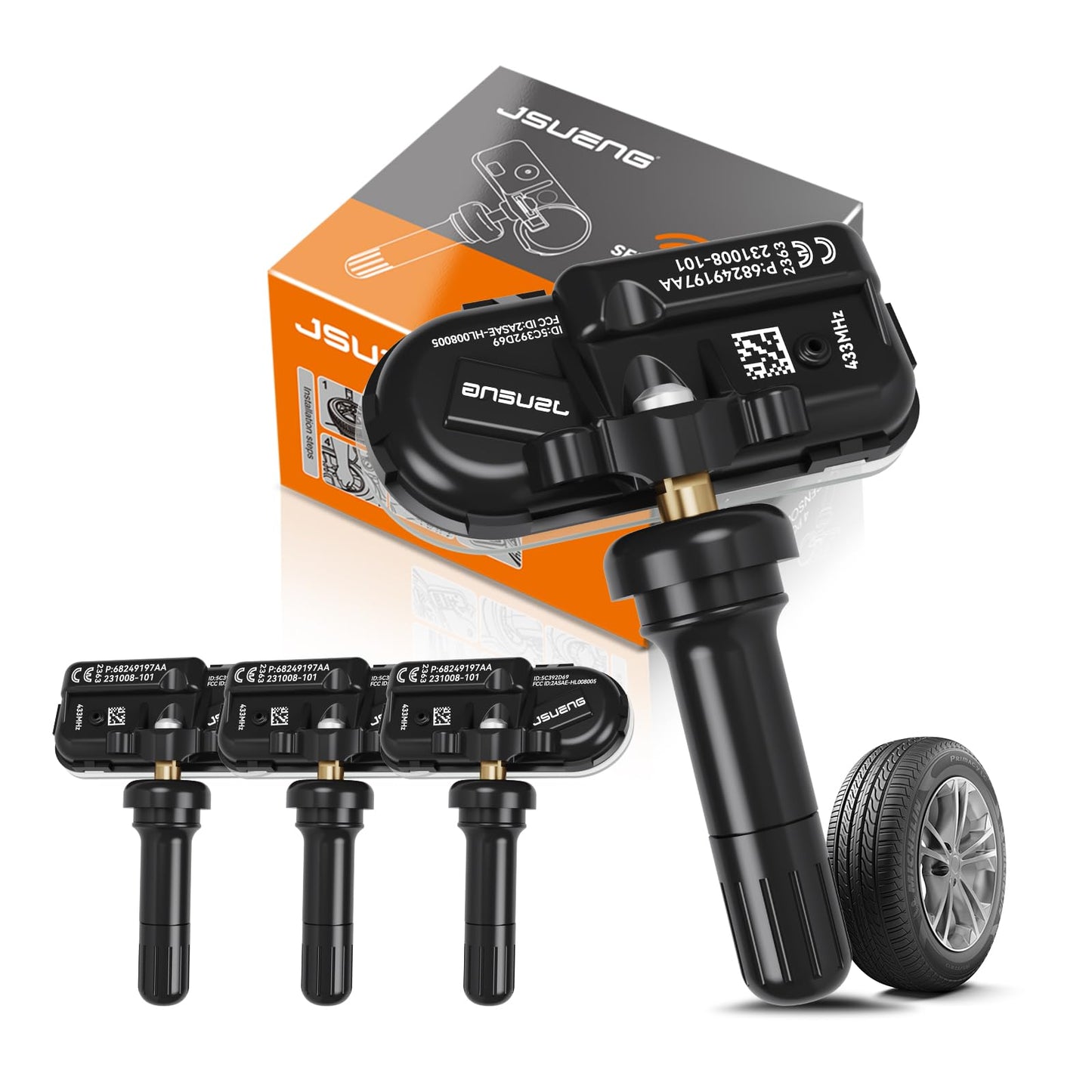 TPMS Sensor, 4-Pack Tire Pressure Monitoring System Sensors for Jeep Cherokee Dodge RAM 1500 2500 3500 4500 Replaces 68249197AA 68157568AA 433mhz