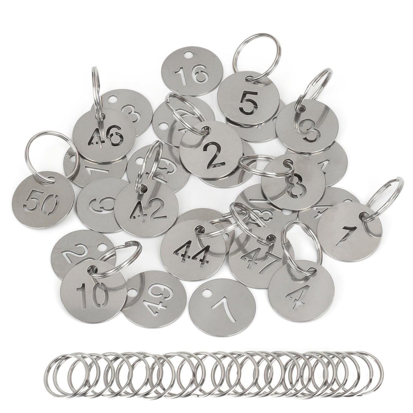 NumRealm Number Labels with Rings, Stainless Steel Numbered Key Tags, Metal Number Tags, Keychain Labels - 1 to 100
