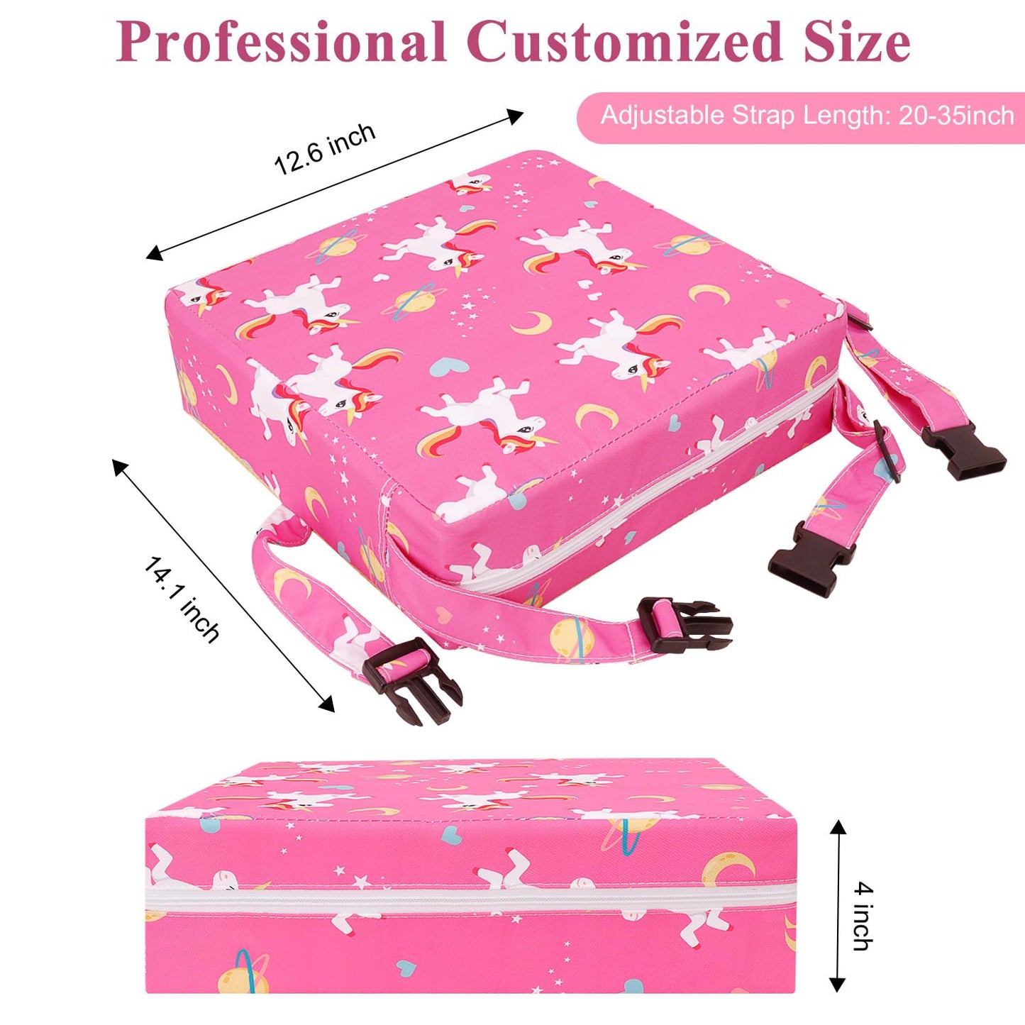 YONTINY Booster Seat for Eating Toddler, Washable PU Kitchen Chair Booster Seat with Double Adjustable Safe Straps, Non-Slip Bottom, Baby Portable Travel Camping Increasing Cushion