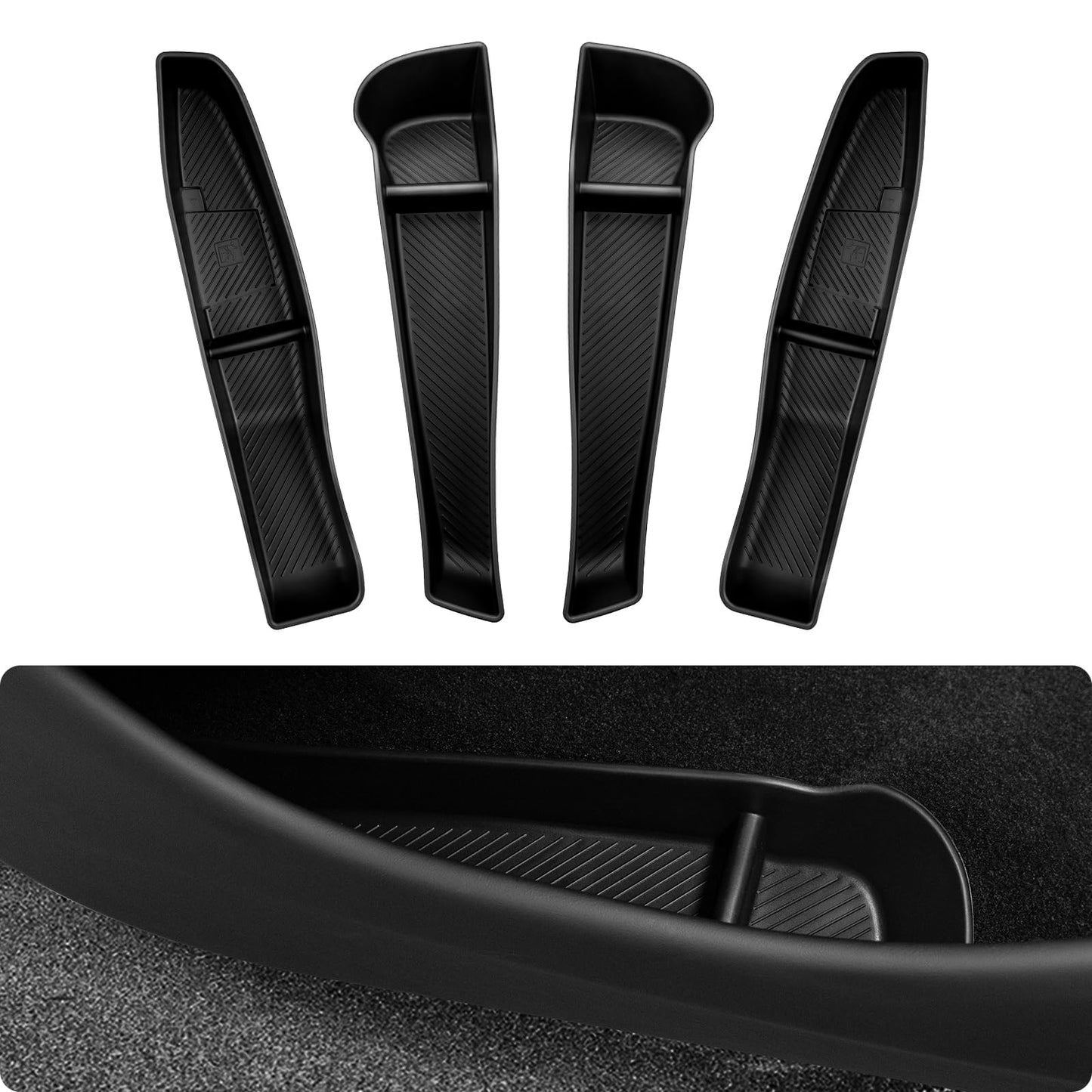 BASENOR 2026 Tesla Model Y Juniper Door Side Storage Box,Door Side Pocket Organizer Tray, Waterproof TPE Front & Rear Slot Pocket Liners for 2025 2026 Model Y Juniper Interior Accessories