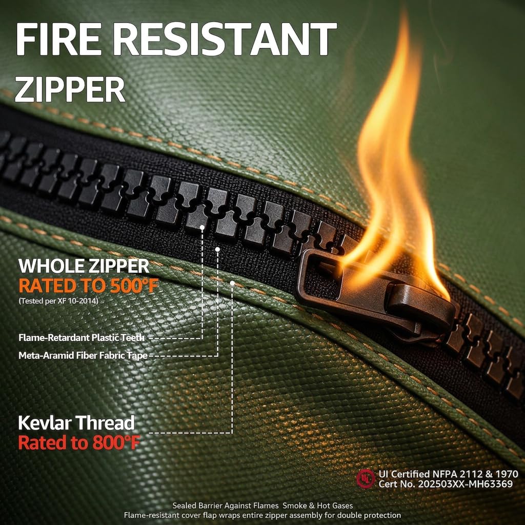 Upgraded 6200°F Fireproof Document Bag with Fireproof Zipper, Fireproof Bag with Reflective Strip/Hand Strap, 9 Layers of Heat Insulated Materials, Fireproof Money Bag for Cash,13x11"Fireproof Pouch