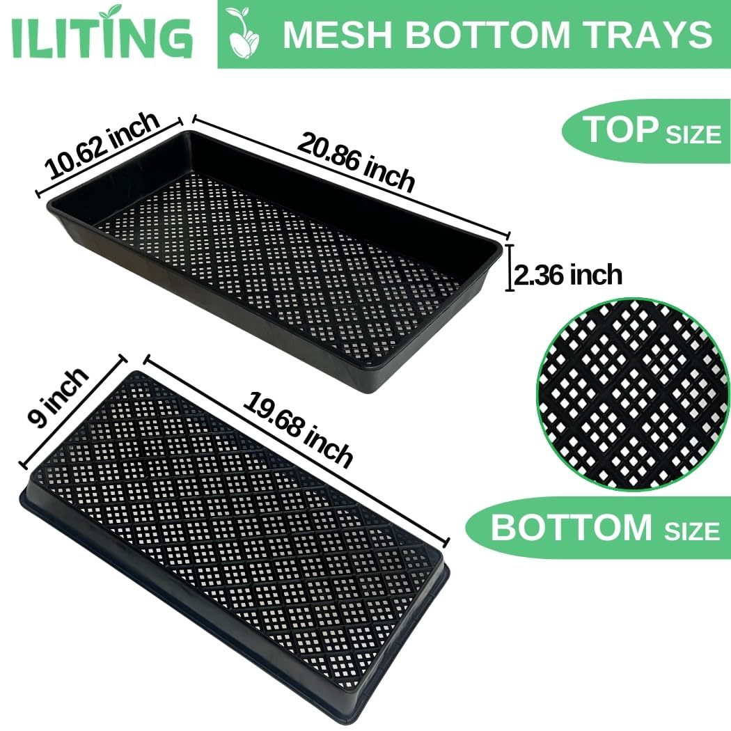 ILITING 1020 Mesh Tray Soil Blocking Seedling Starter Tray 10 Pack Black Growing Tray 10x21 Inches for Microgreens Hydroponic