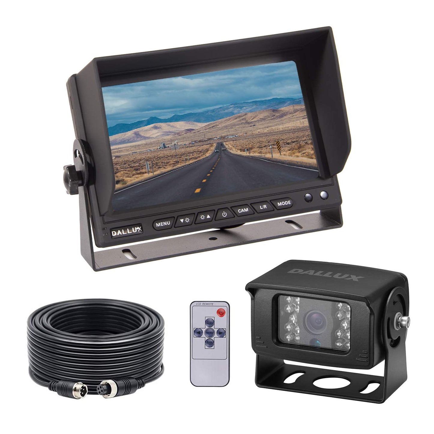 DALLUX Heavy Duty Vehicle Truck Bus Backup Camera System,Waterproof Night Vision Rear View Camera with 7 inch Monitor+66ft 4 PIN Camera Cable for Bus Truck Van Trailer RV Campers Motor Home(12V 24V)