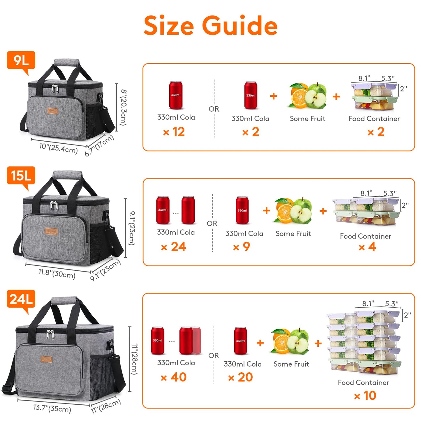 Lifewit Large Lunch Bag Insulated Lunch Box Leakproof Soft Cooler Cooling Tote for Adult Men Women, Waterproof Reusable Cooler Bags for Work Office Outdoor Picnic Camping, Grey, 24-Can (15L)