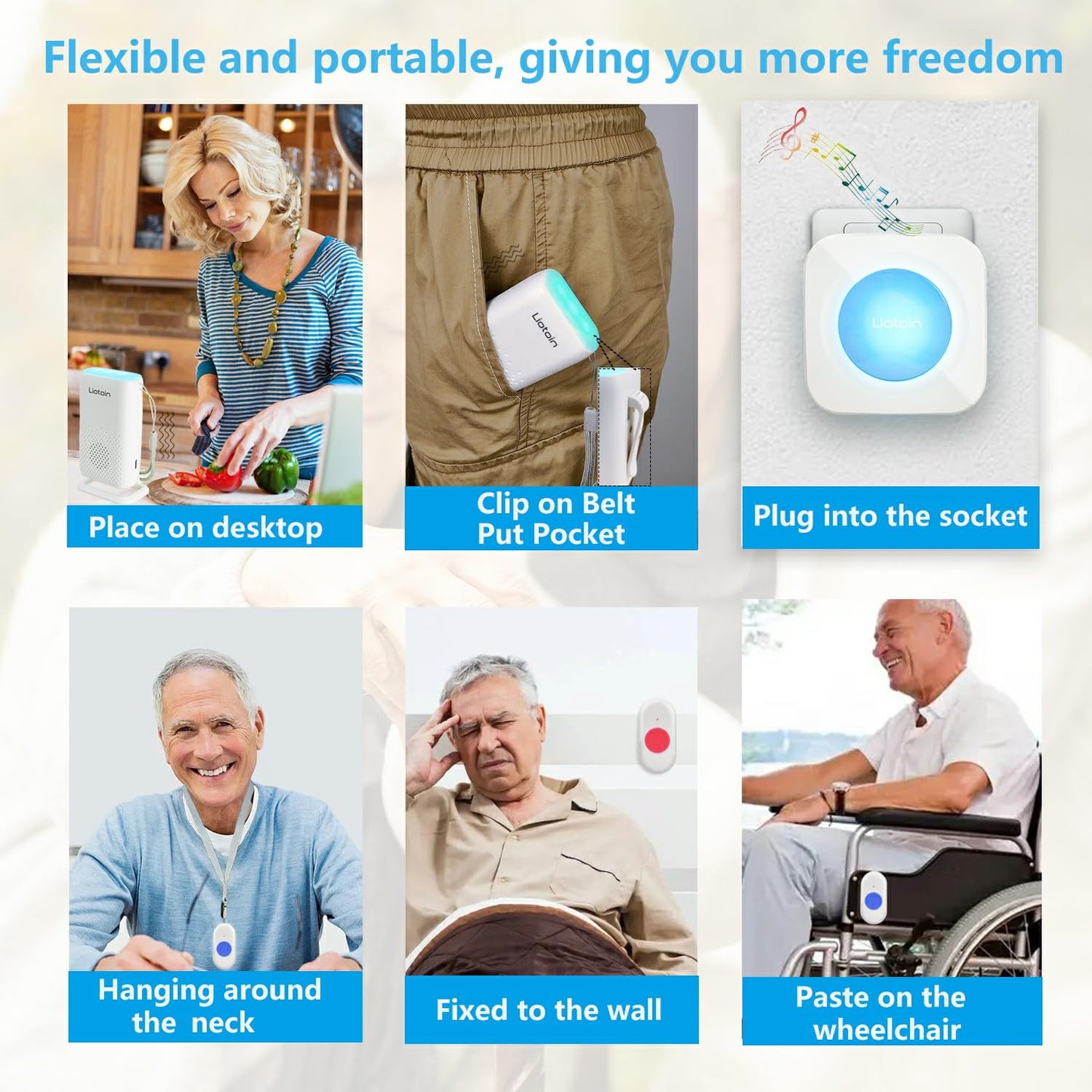 LIOTOIN Wireless Caregiver Pager Call Button Call Bell for Elderly/Patients at Home Panic Button for Seniors System 3 Transmitters 1 Portable Receiver 1 plugin Receiver (600+ft Operating Range)…