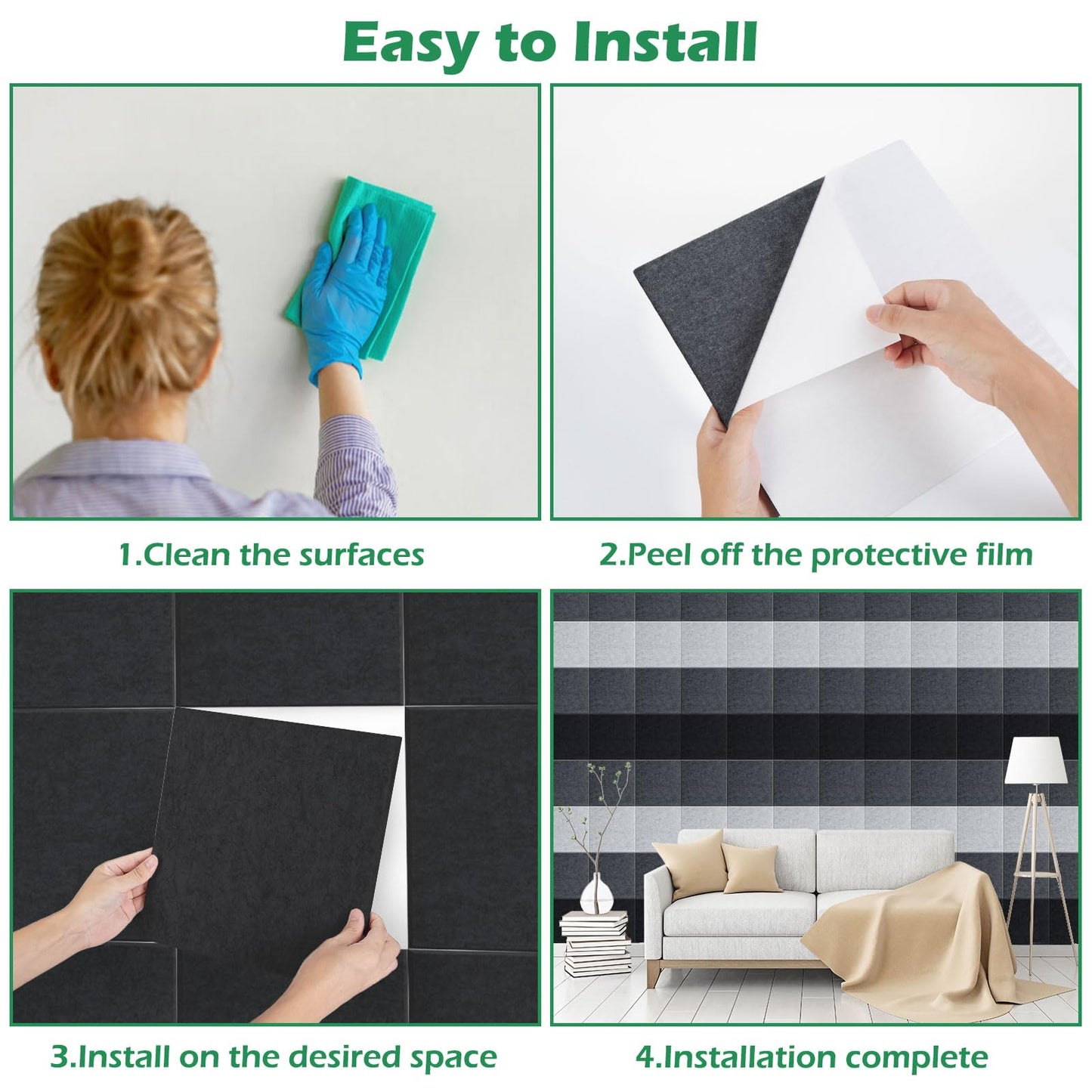 AGPTEK 12 PCS Acoustic Absorption Panel Acoustic Panel 12*12*0.4 IN Sound Insulation Panels Beveled Edge Tiles, High Density Acoustic Sound Absorbing Panels, Great for Home & Offices, Wall Decoration