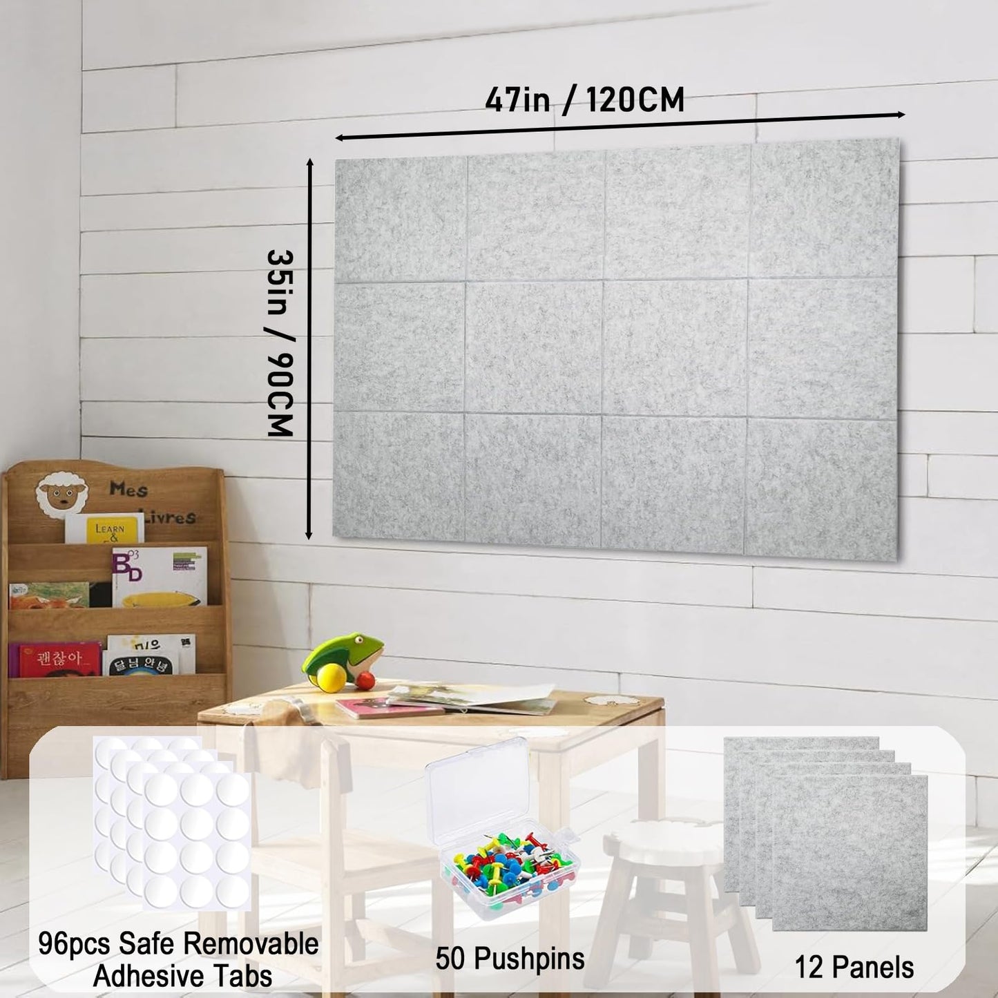 SOYANGNEK Cork Bulletin Board Alternative, 47"x35" Removable Felt Cork Board Tiles for Wall, 12 Pack 11.8 "x11.8 Large Bulletin Board Notice Pin Board for Office, School & Home（Light Gray）
