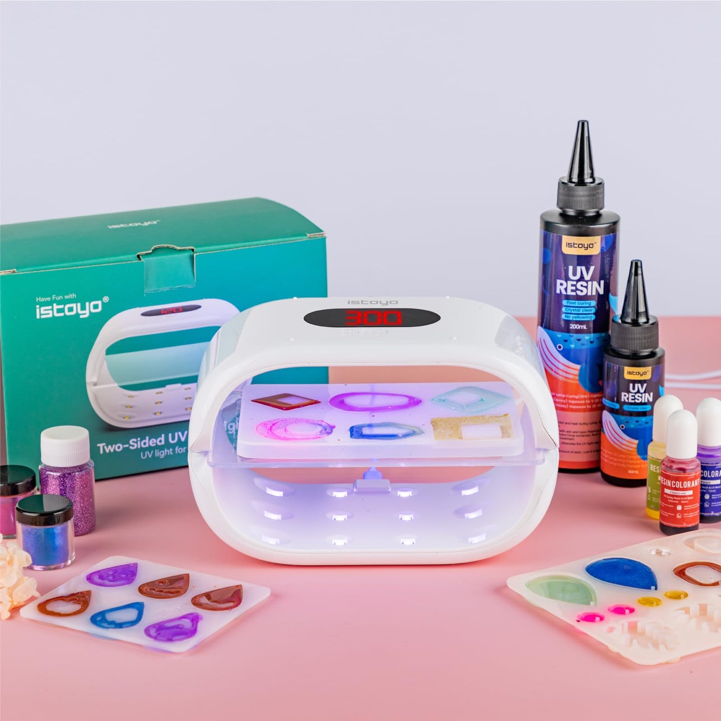 ISTOYO Double Sided UV Resin Lamp, 24 Beads Gel Nail Lamp, 2IN1 LED Nail Light for Hands and Feet, Long Time Setting (2, 3 and 5 Minutes), UV Light for Resin Curing, Jewelry Making and DIY Crafts