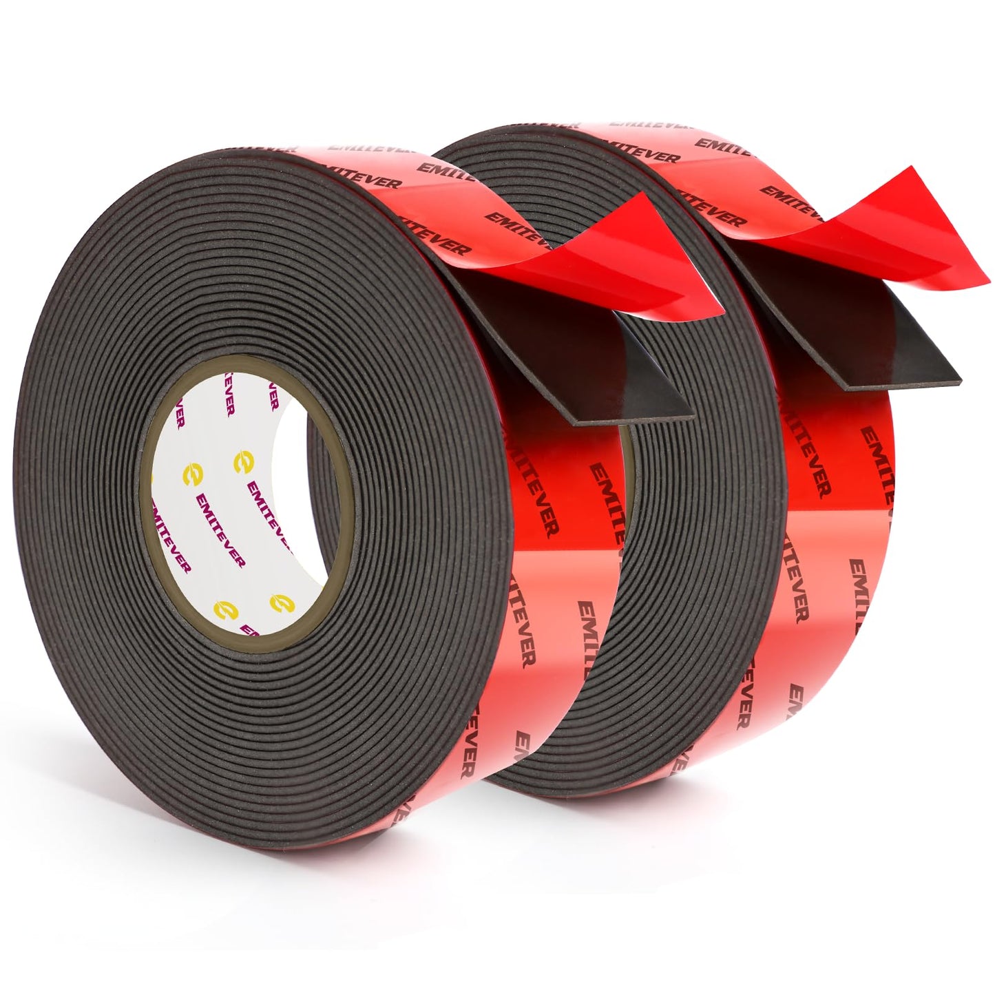 EMITEVER Heavy Duty Double Sided Tape 2 Rolls, 1 Inch x 16.4FT Acrylic Foam Mounting Tape, Two Sided Adhesive Tape, Waterproof & Strong Double Stick Tape for Walls, Automotive, Home Office Decor