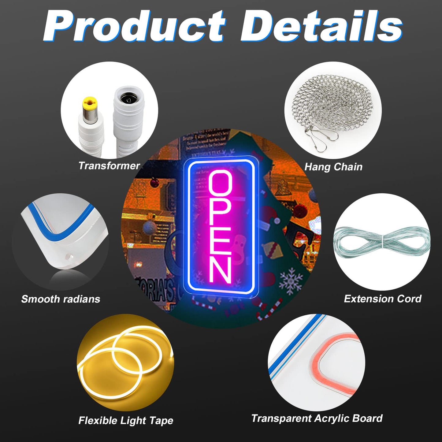 Neon Open Signs for Business, 16''x 9'' LED Open Sign, Super Bright Neon Sign (Blue&Pink), with ON/OFF Switch & Adapter, Neon Light Sign for Window Party Wall Bars Coffee Salon Club Shop, Vertical
