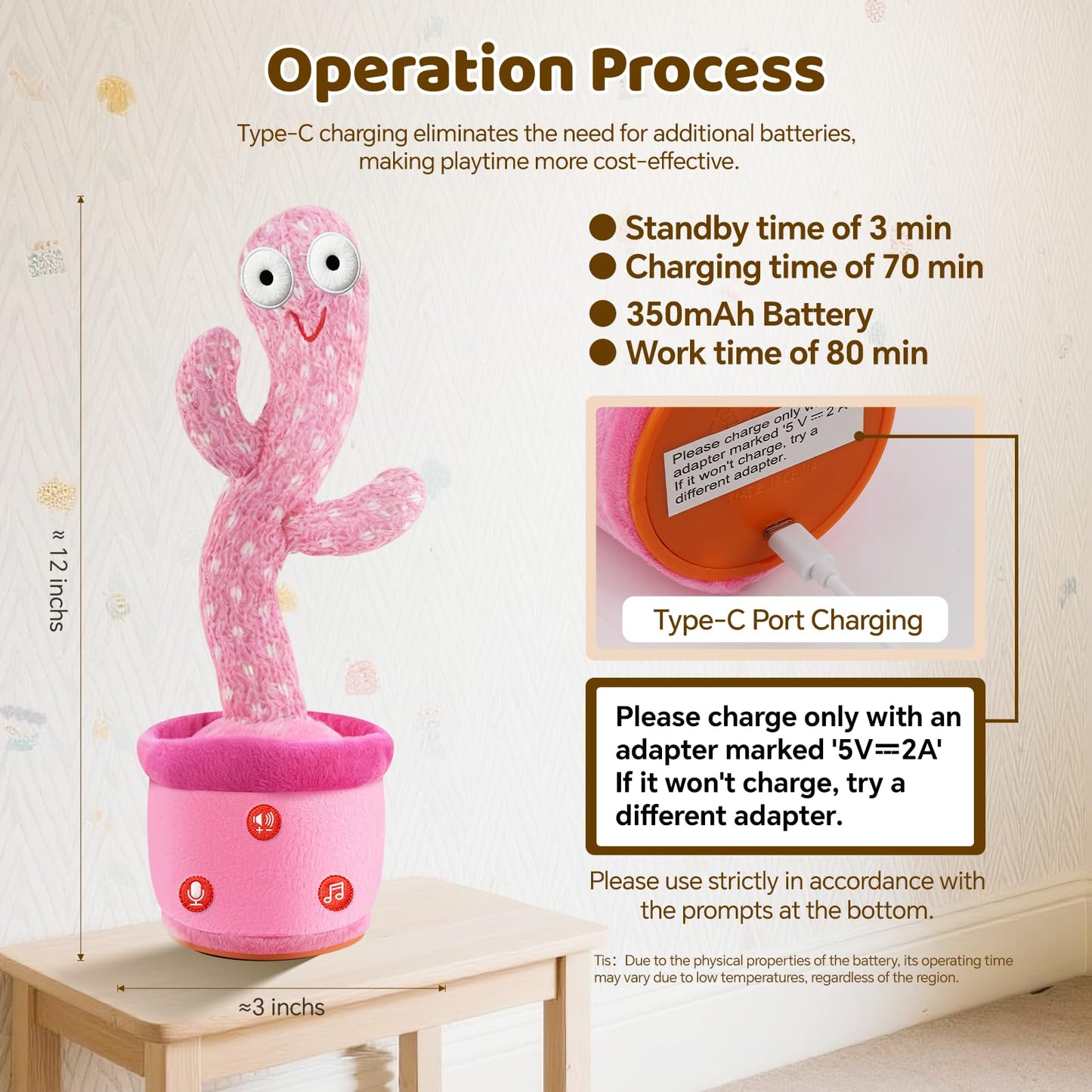 SANJOIN Rechargeable Dancing Talking Cactus Toy for Toddlers 18 Months+, Baby Girl Toys with Volume Adjustable, Mimicking, Recording and Singing, Baby Girl Gifts, Easter Basket Stuffers for Girls Boys