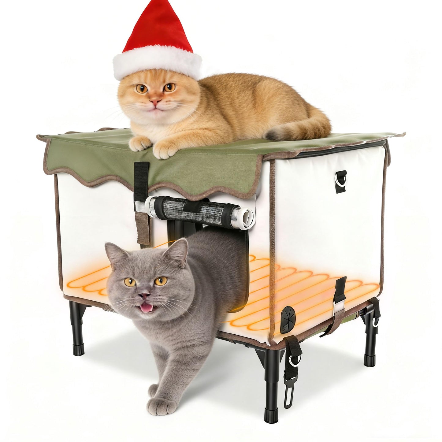 BNZ Indestructible Heated Cat House for Outside Winter, Weatherproof, Safe Escape Door, Insulated Outdoor Cat Shelter with Heater for Feral Barn Cat Kitty(21''x15''x13'')