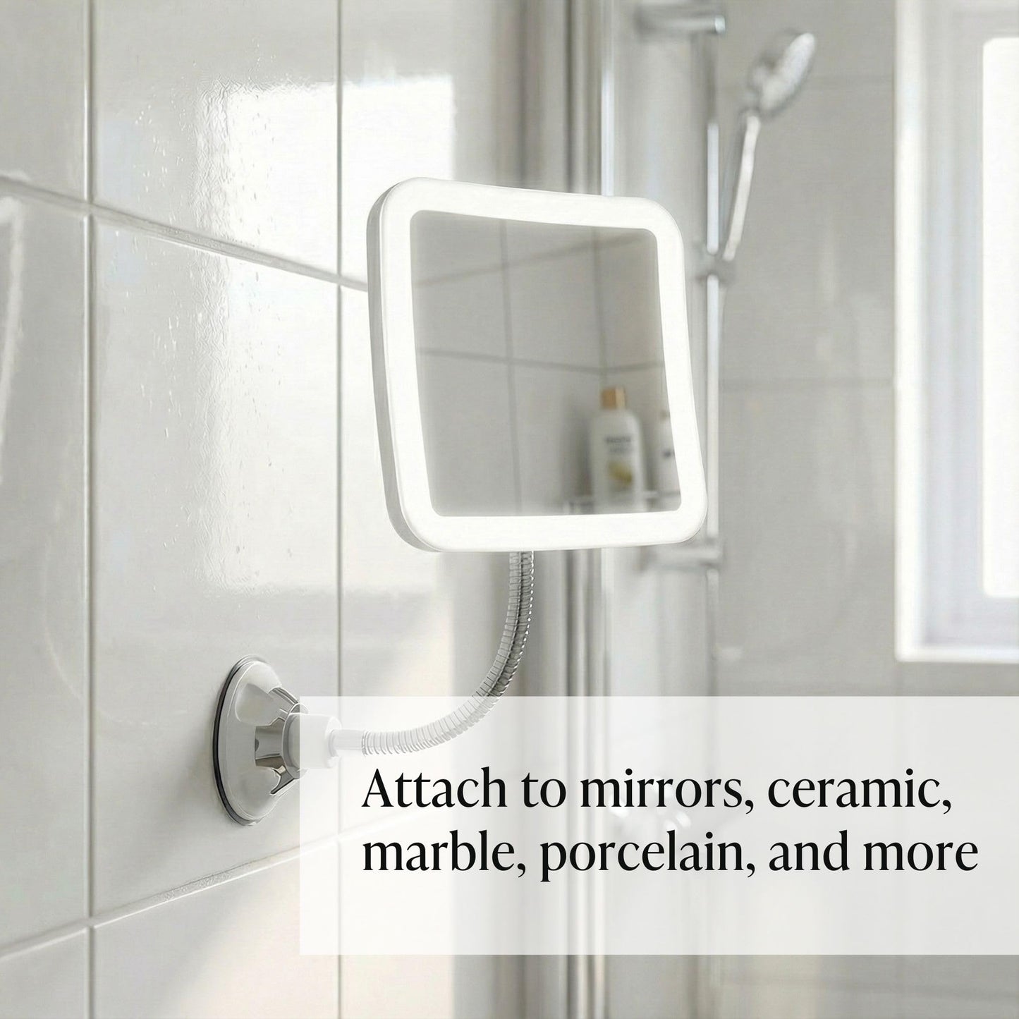 Fancii 10x Flexible Magnifying Mirror with 3 LED Light Settings, Rechargeable - Gooseneck Lighted Makeup Mirror for Bathroom, Locking Suction Mount, Cordless, 360° Rotatable (Mira 2 Plus)
