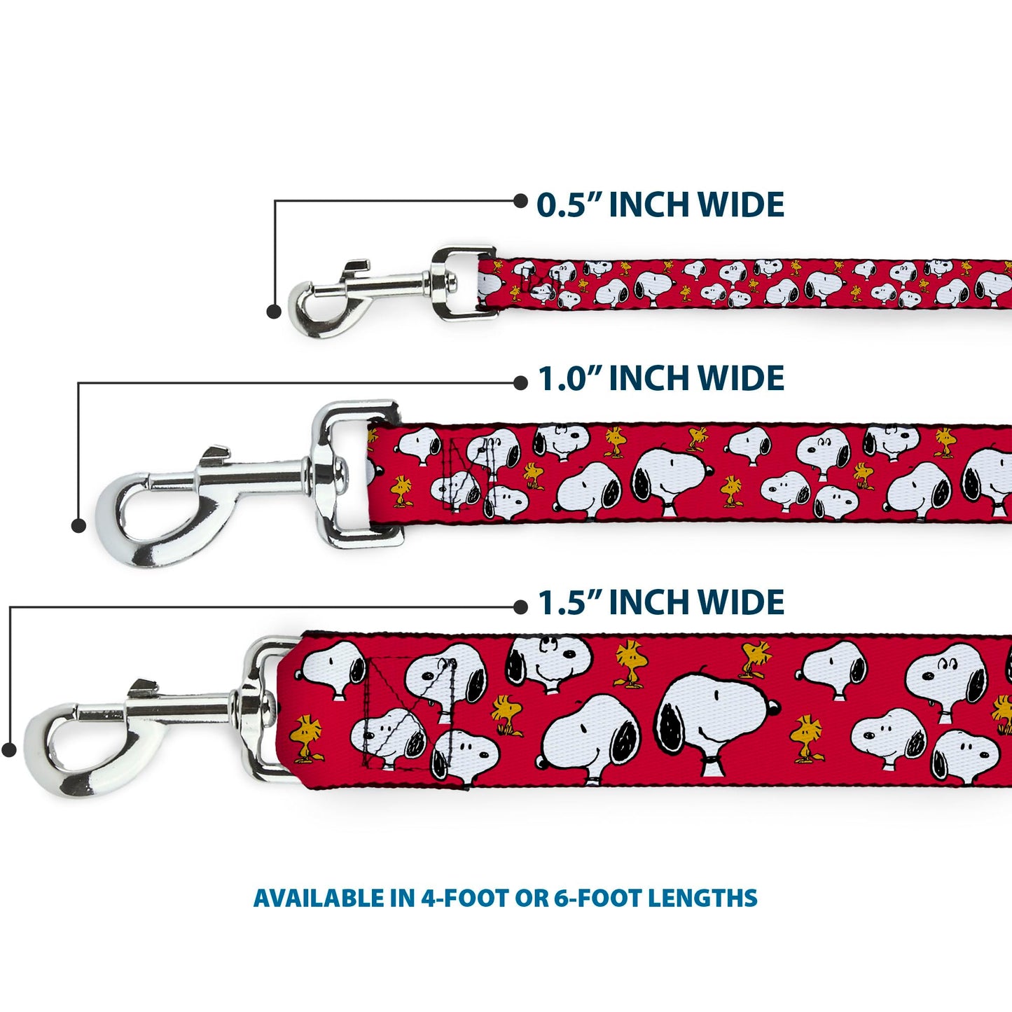 Peanuts Worldwide LLC Pet Leash, Dog Leash, Peanuts Snoopy and Woodstock Poses Scattered Red, 6 Feet Long 1.5 Inch Wide