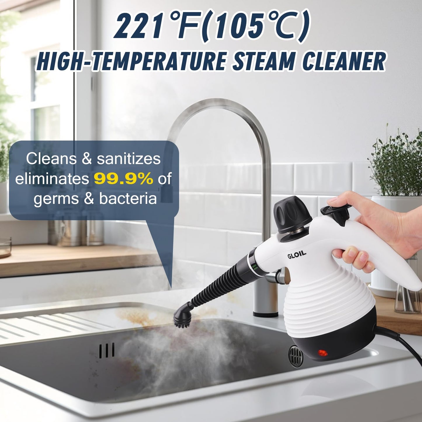 GLOIL Handheld Steam Cleaner, Multifunctional High-Temperature Steam Cleaner, Portable Steam Cleaner Ideal for Cleaning Range Hoods, Microwaves, Tiles, Curtains, Sofas, Countertops, and Car Interiors.