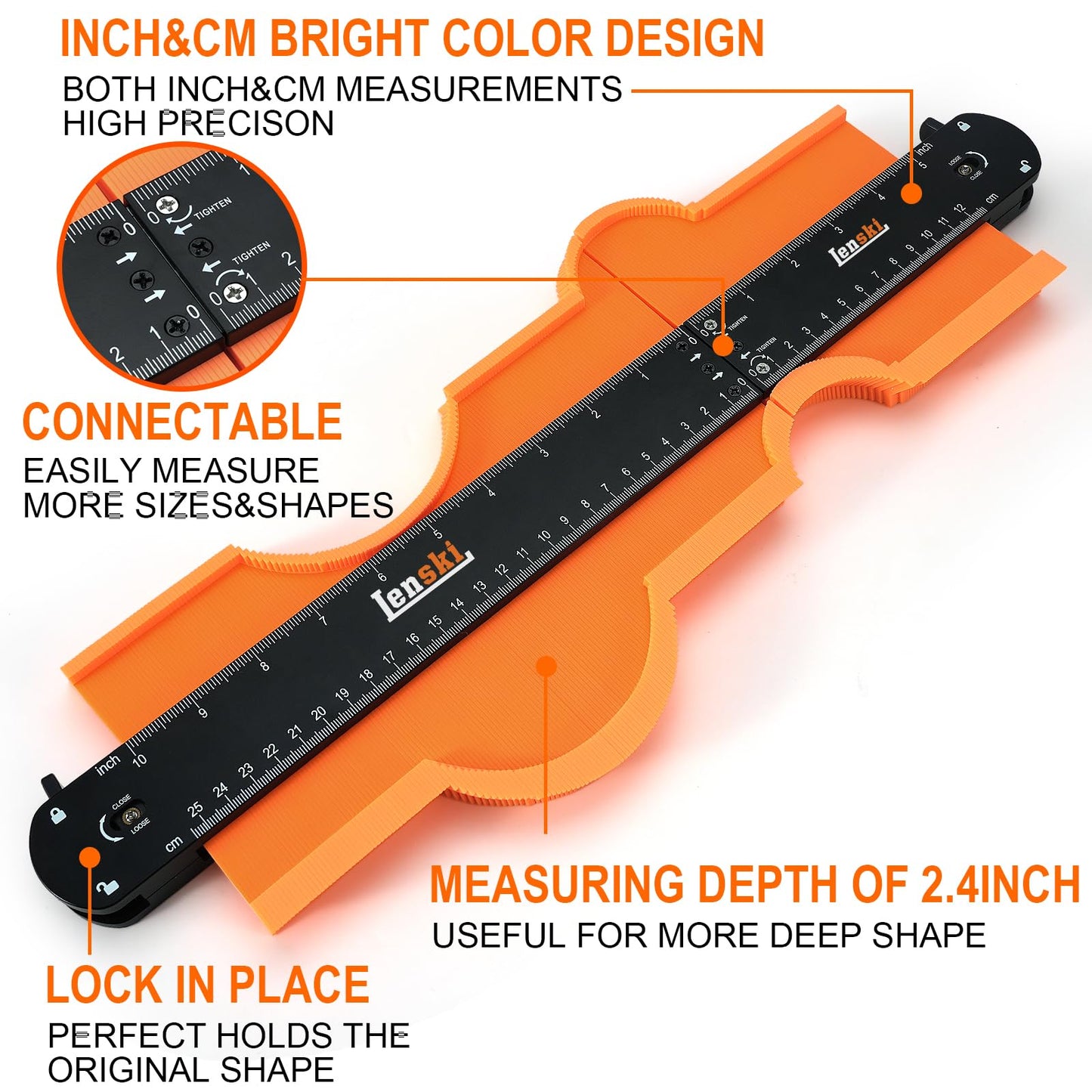Lenski Fathers Day Gift Ideas Contour Gauge Tool with Lock 10+5 Inch, Super Gauge Shape and Outline Gifts for Men, Woodworking DIY Tools for Men Husband Dad