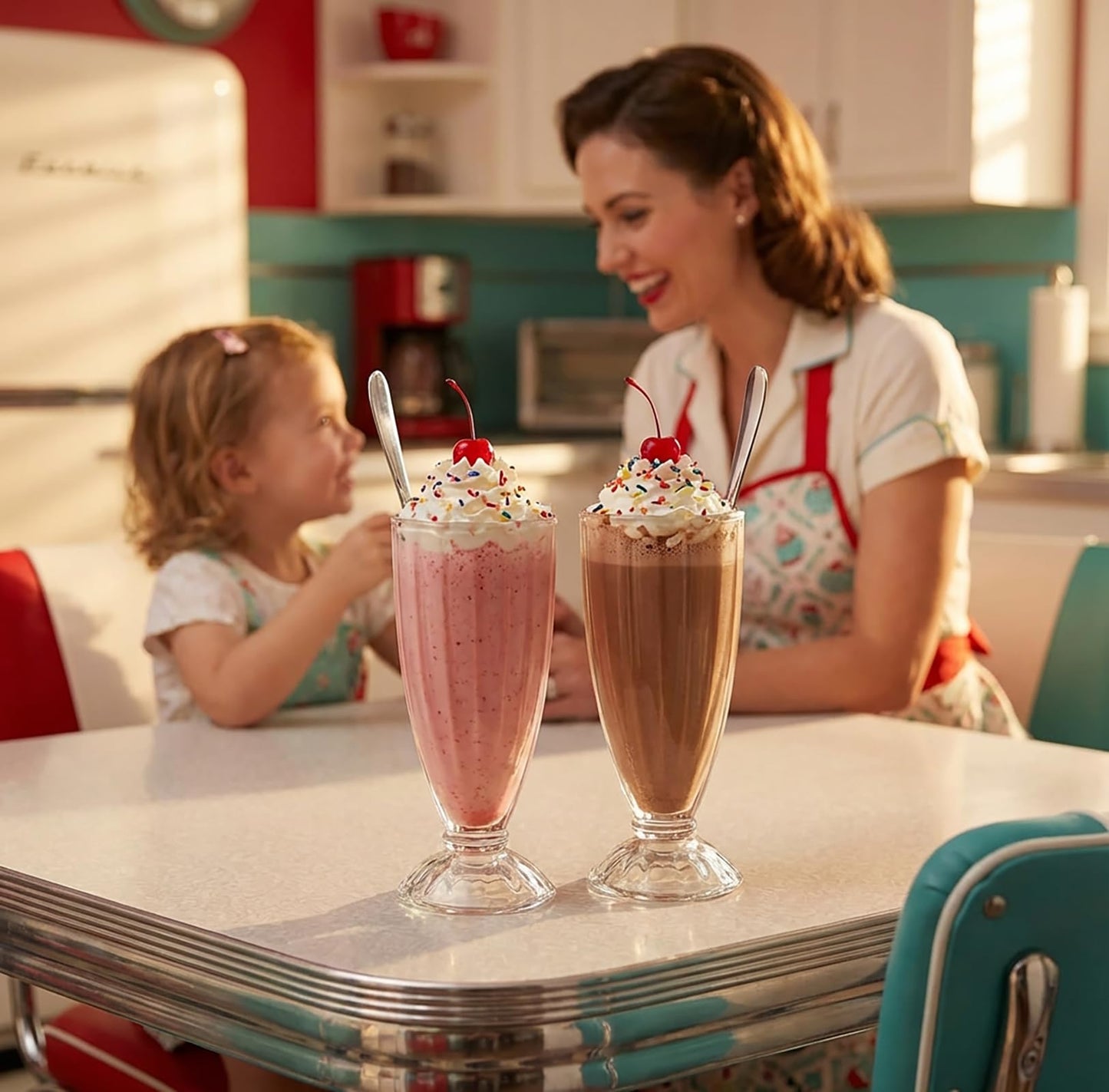 Cedilis 6 Pack 12oz Milkshake Glass with 6 Long Metal Spoons,Old Fashioned Soda Glasses, Fountain Classic Glass for Ice Cream, Clear