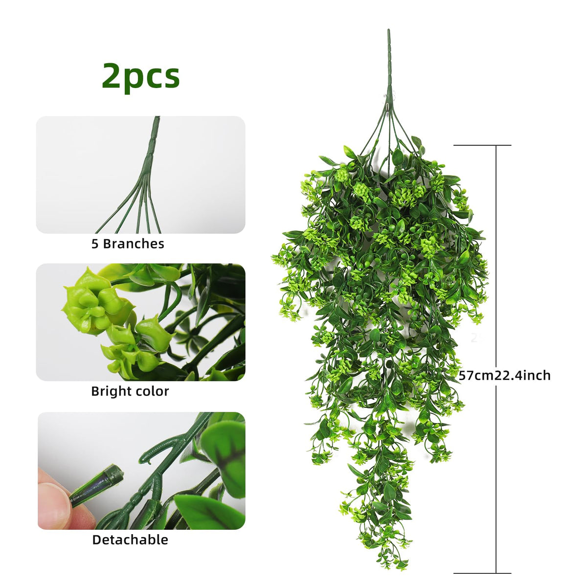 RECUTMS Fake Hanging Plants 2Pcs Artificial Outdoor Greenery UV Resistant Spring Rose Flower Plastic Plant for Outdoors Basket Home Garden Wedding Party Decorations (Green)