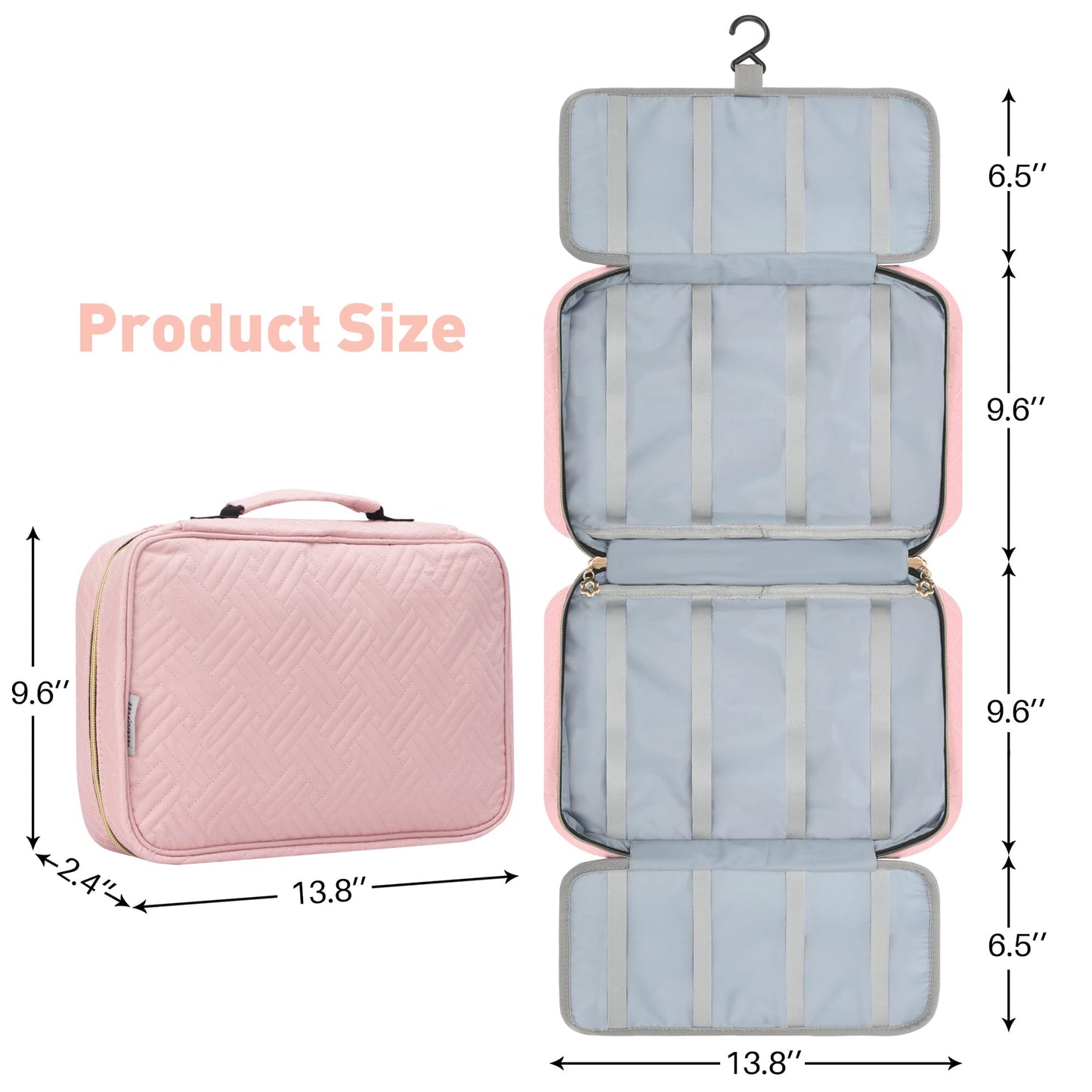 MICOM Hanging Hair Accessories Storage Bag for Girls, Hair Bow Organizer, Hair Accessories Storage Carrying Case for Display Hair Clips, Headbands, Scrunchies, Hair Ties Holder with Hook (Pink)