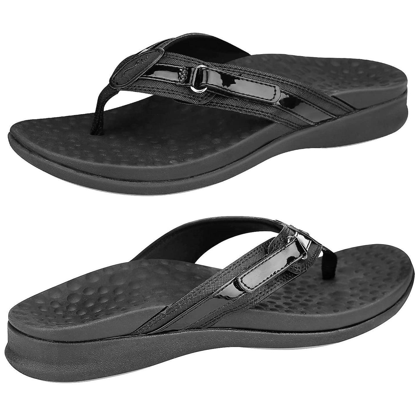 Footminders SEYMOUR Orthopedic Sandals for Women - Comfort Flip Flops With Arch Support - Relieve Foot Pain Due to Flat Feet and Plantar Fasciitis, Black, 6