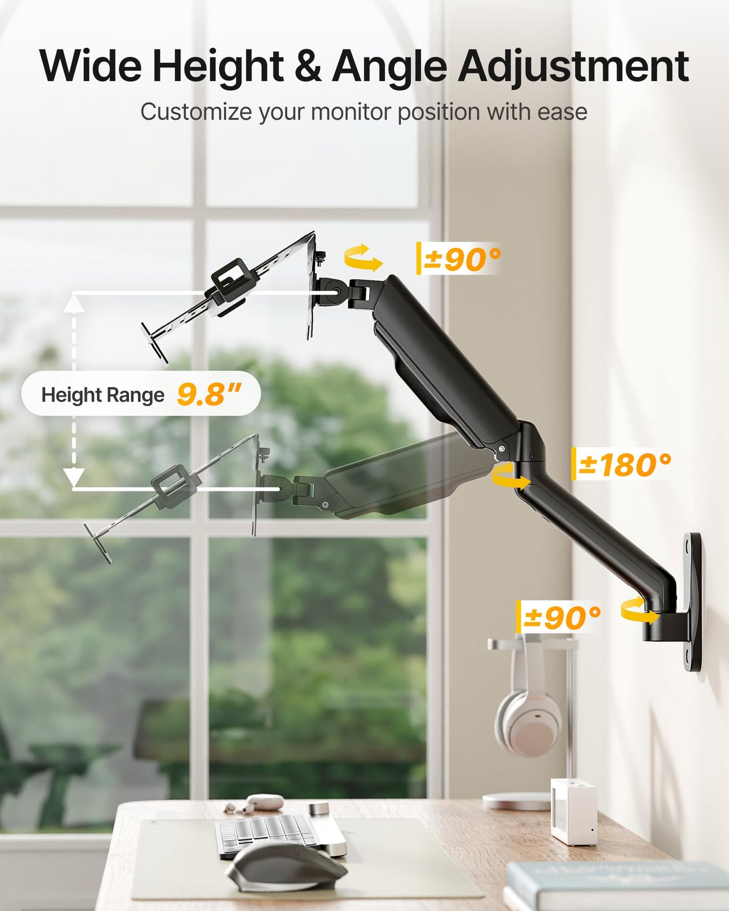 monTEK Laptop Arm Wall Mount, 2-in-1 Full Motion Monitor & Laptop Stand with Adjustable Tray, Fits Max 18" Notebook and 32" Screen, Metal Ergonomic Single Monitor Holds Up to 19.8lbs