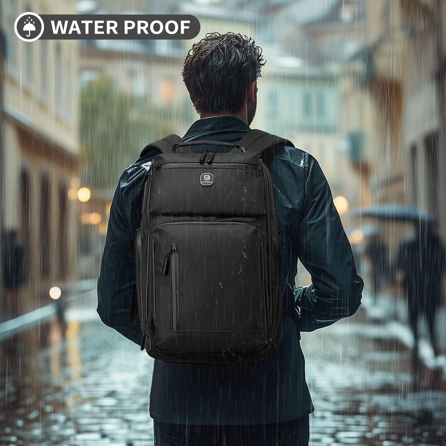DTGN Large Capacity Water Resistant Laptop Backpack, 17 Inch Airplane Approved Durable Bag for College, Business Travel, Black
