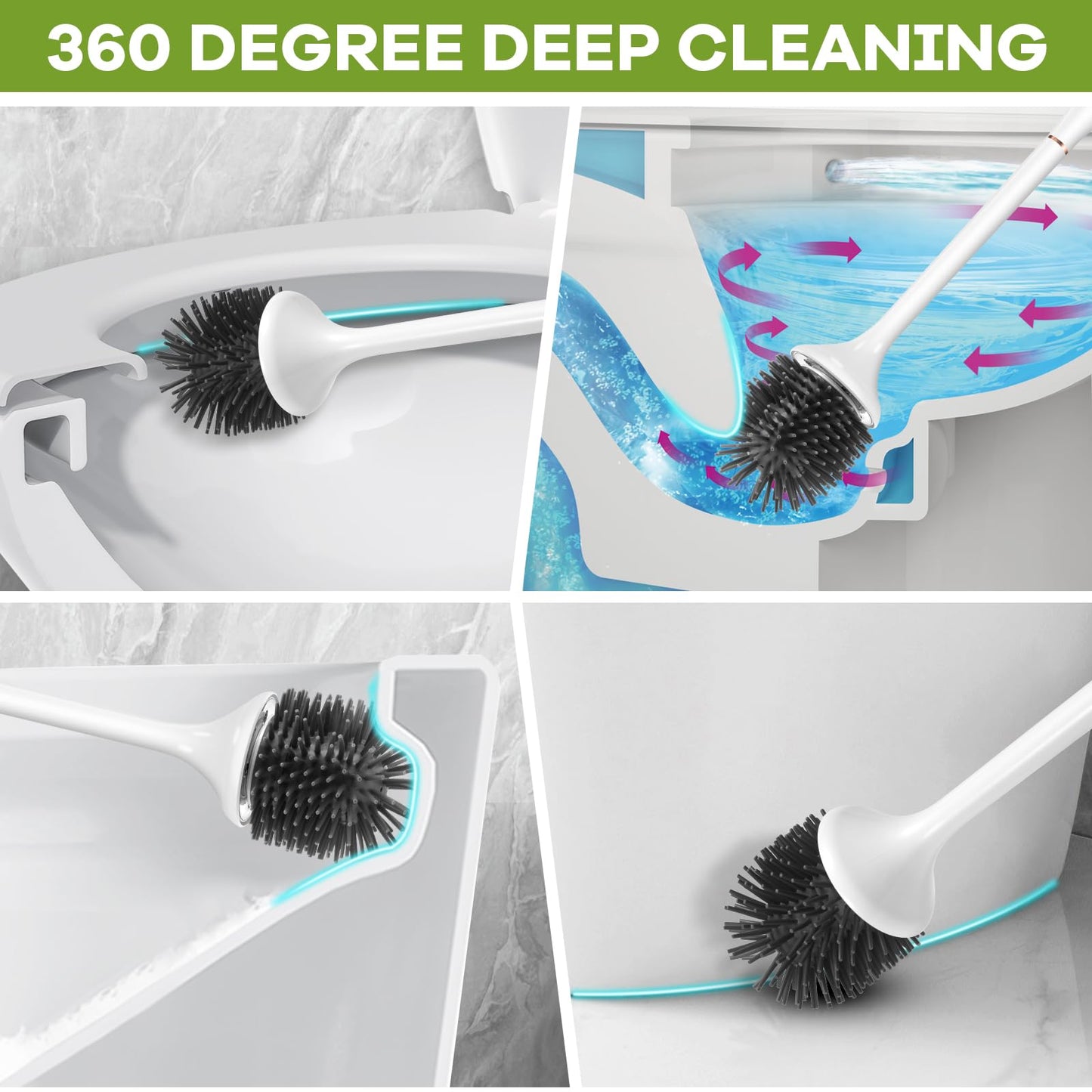 Electric Toilet Brush and Holder Set,Toilet Bowl Brush,Wireless Electric Spin Scrubber,with Silicone Brush Head Self-Cleaning Light and Ventilated Slot Base,USB Charging Cable,Wall Mount Sticker