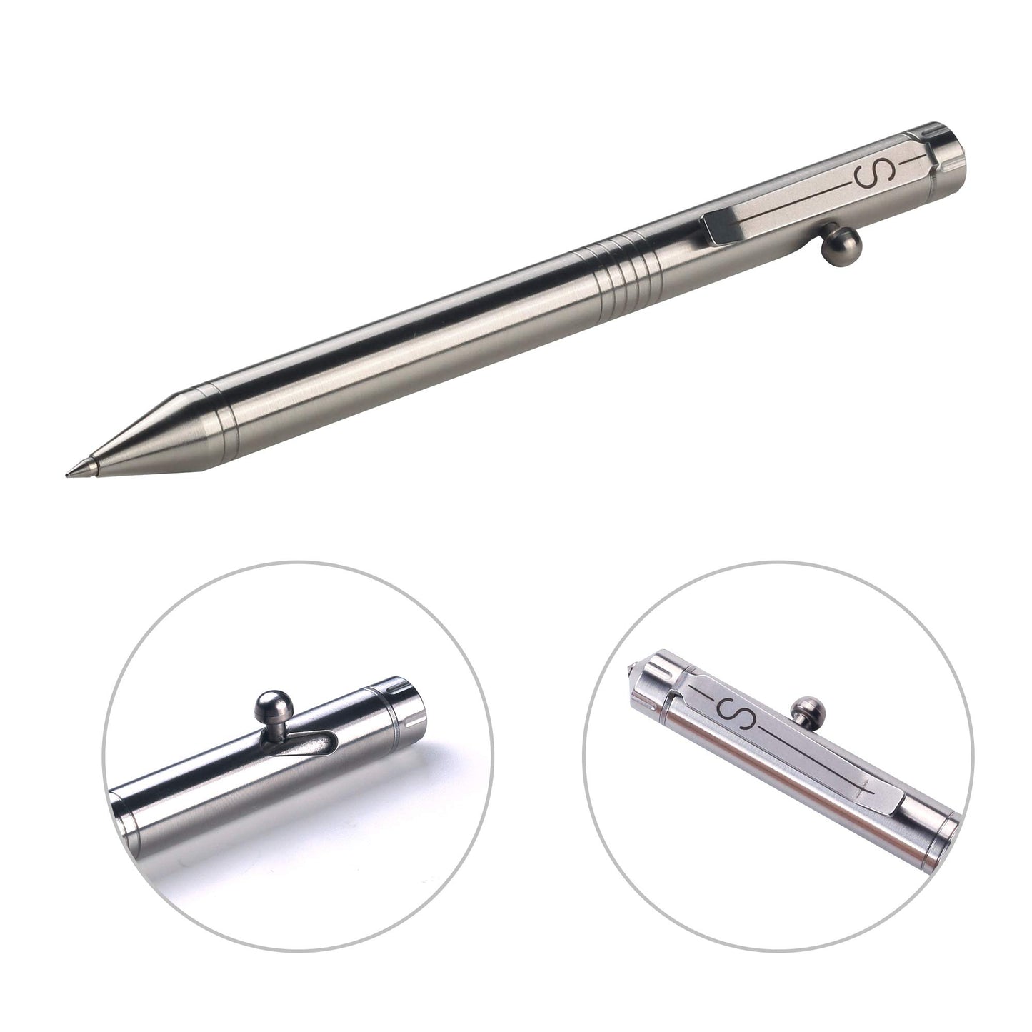 SMOOTHERPRO Bolt Action Pen Decent Stainless Steel Compatible with Pilot G2 Refill Durable Stainless Steel Clip for EDC Pocket Design (SSG050)