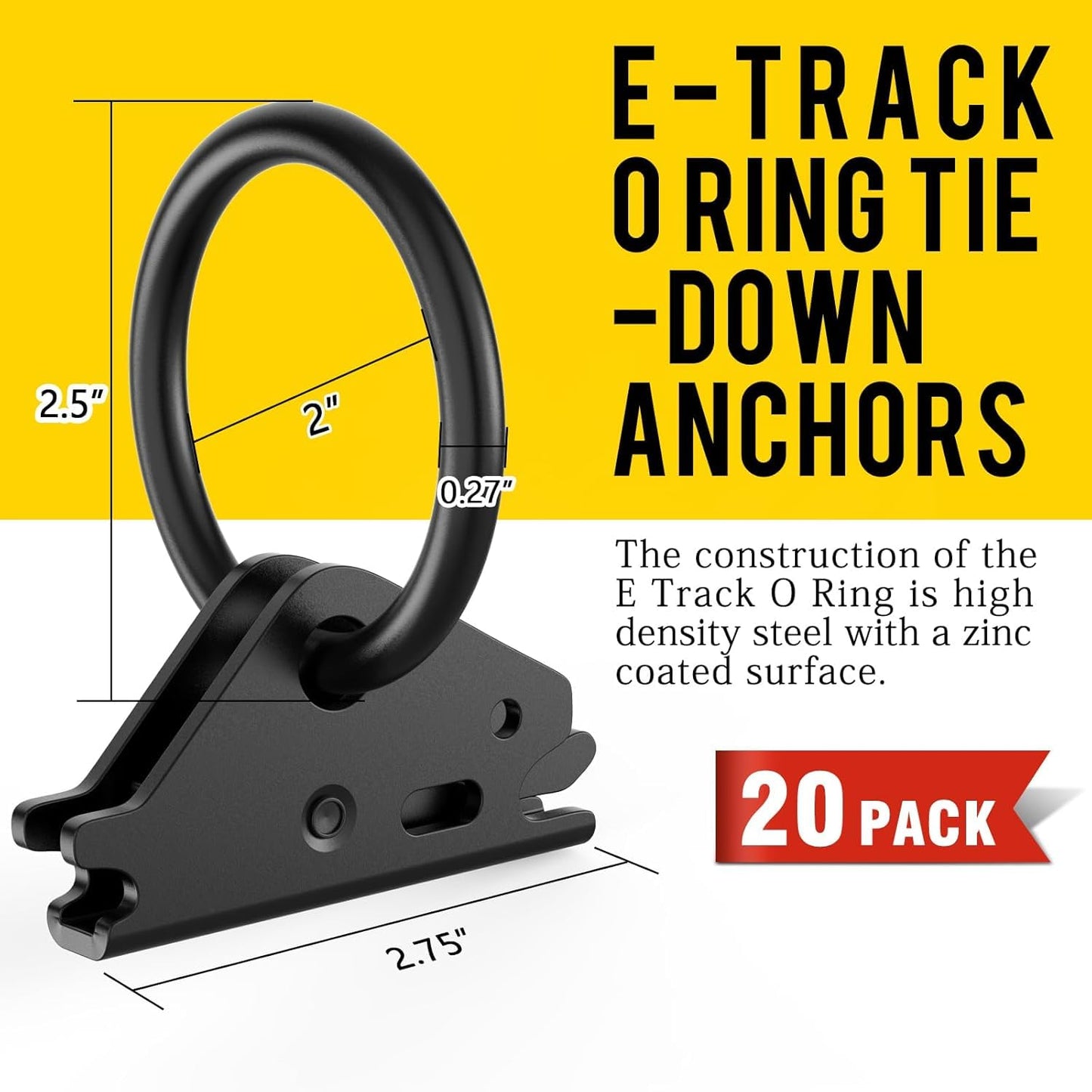20 Pcs Black E-Track O Ring, Steel E Track Tie Down Anchors Secure for Trailers Flatbeds Pickup Trucks